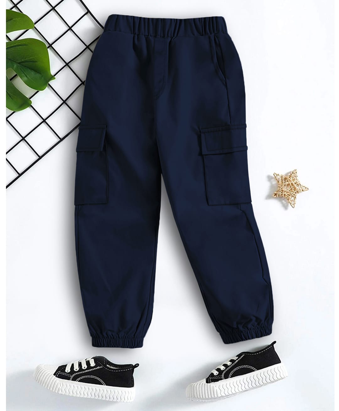 Trampoline Cotton Woven Full Length Solid Trouser With Cargo Pockets - Navy Blue-picture-16