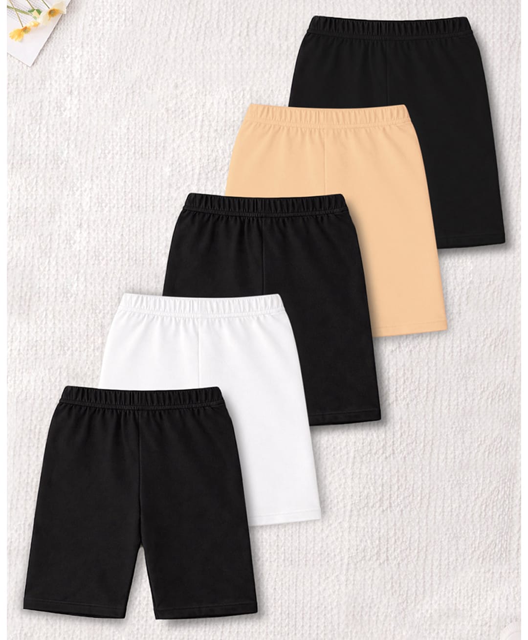 Trampoline Cotton Lycra Knit Solid Cycling Shorts Pack Of 5- Black white & Peach-picture-19