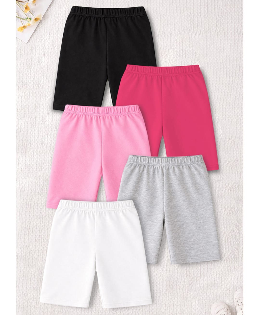 Trampoline Cotton Lycra Knit Solid Cycling Shorts Pack Of 5- Black White & Pink-picture-31