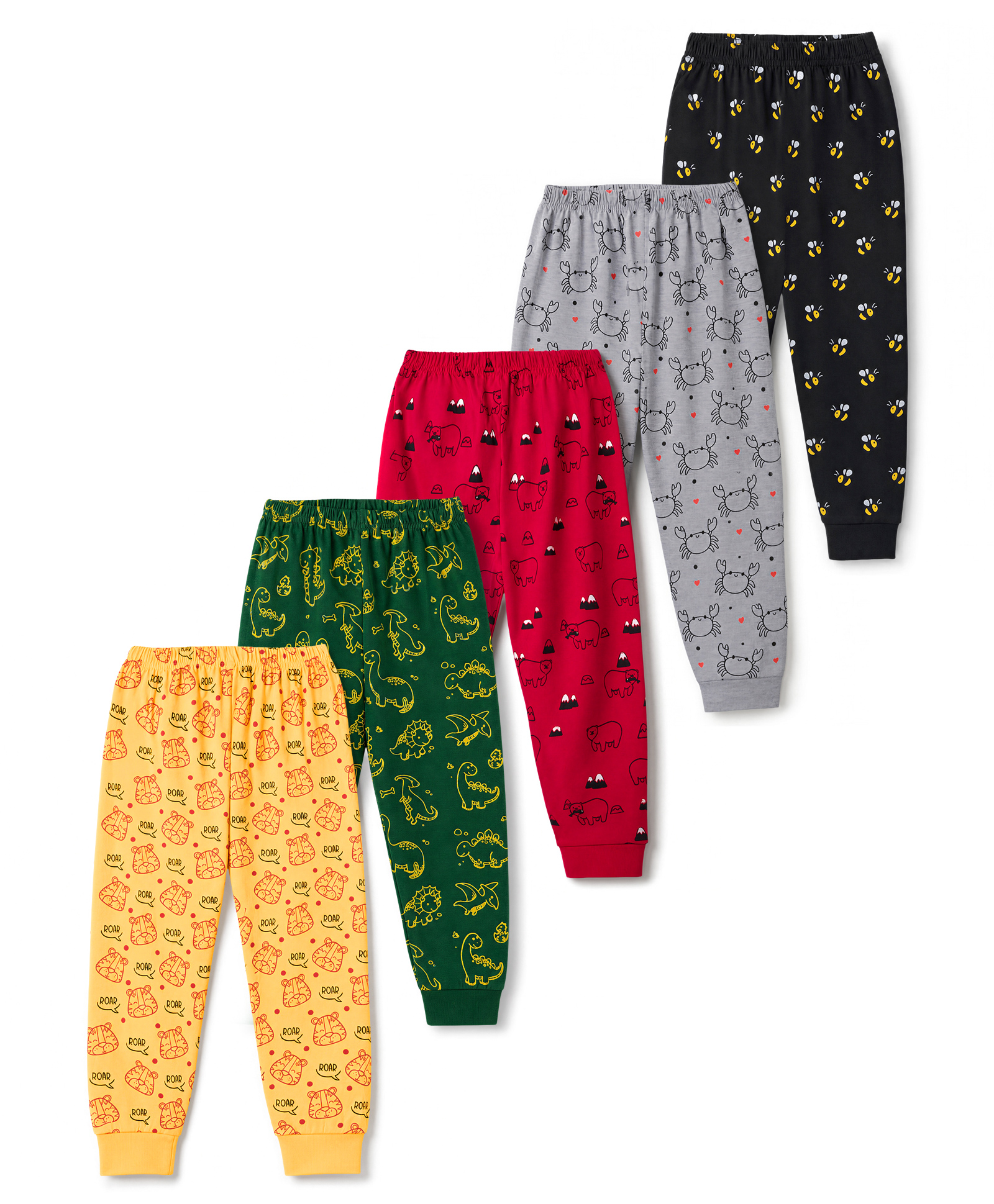 Trampoline Cotton Blend Knit Animals Printed Pajamas Pack of 5 - Red Yellow & Black-picture-10