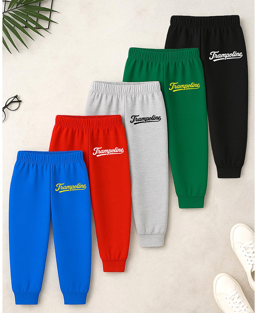 Trampoline Cotton Blend Knit Full Length Trampoline Text Printed Pajamas Pack Of 5 - red Blue & Green-image-7