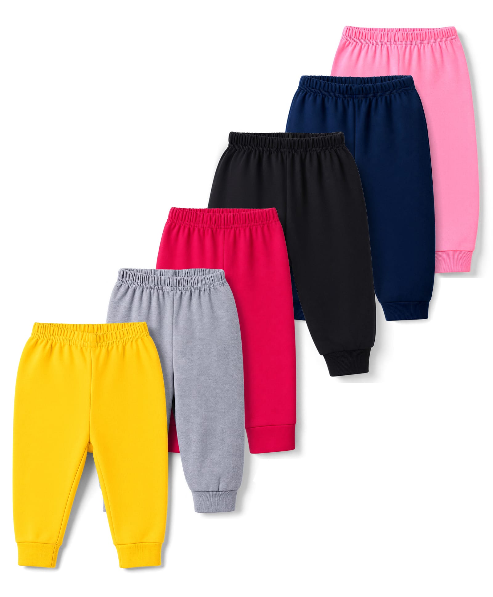 Trampoline Cotton Blend Knit Full Length Solid Pajamas Pack Of 6 - Pink Yellow & Black-picture-32