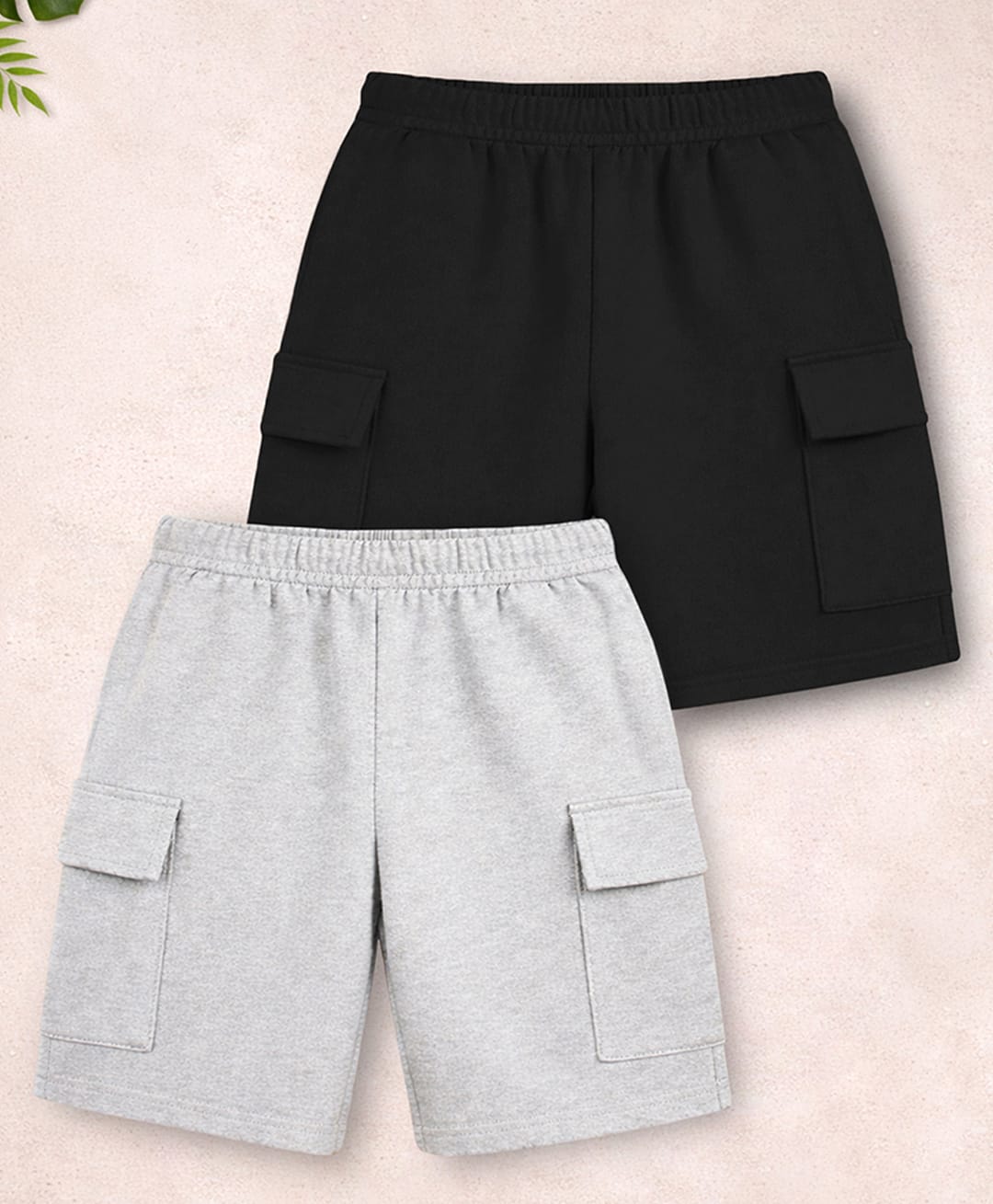 Trampoline Cotton Blend Knit Solid Cargo Shorts Pack Of 2 - Black & Grey-picture-24