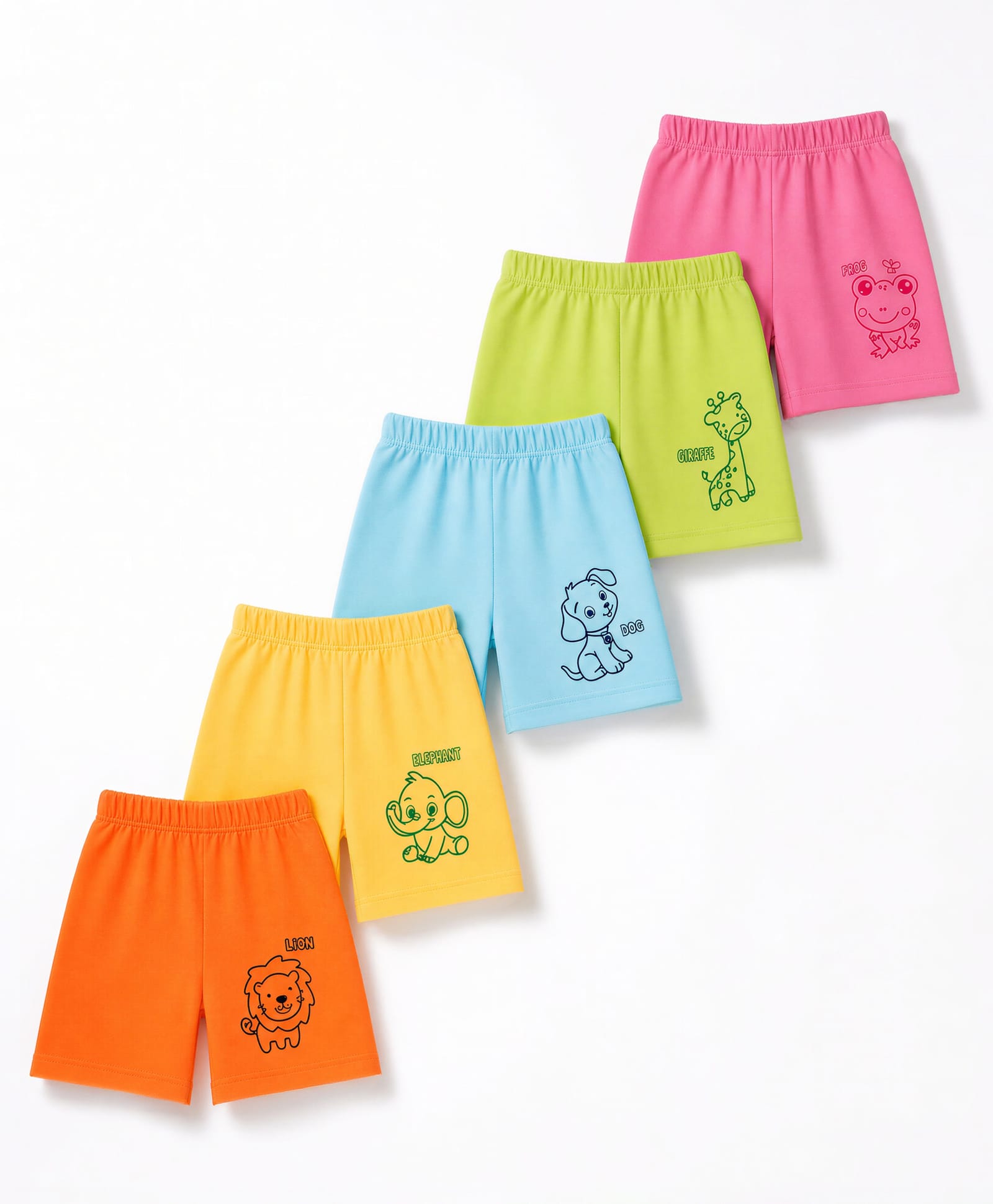 Trampoline Cotton Blend Knit Animals Printed Shorts Pack Of 5 - Orange Light Blue & Yellow-image-45