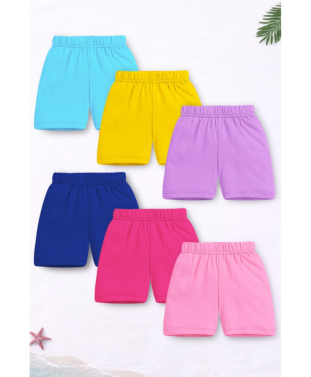 Trampoline Cotton Blend Knit Solid Shorts Pack Of 6 - Yellow Pink & Lilac-picture-15