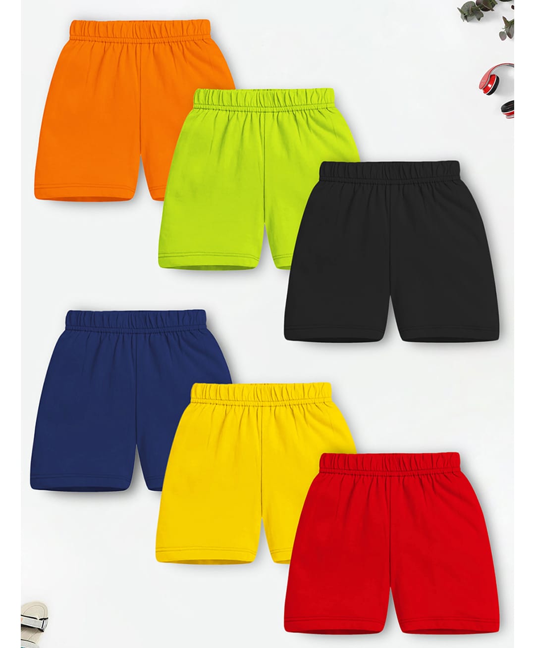 Trampoline Cotton Blend Knit Solid Shorts Pack Of 6 - Red Yellow & Black-picture-19