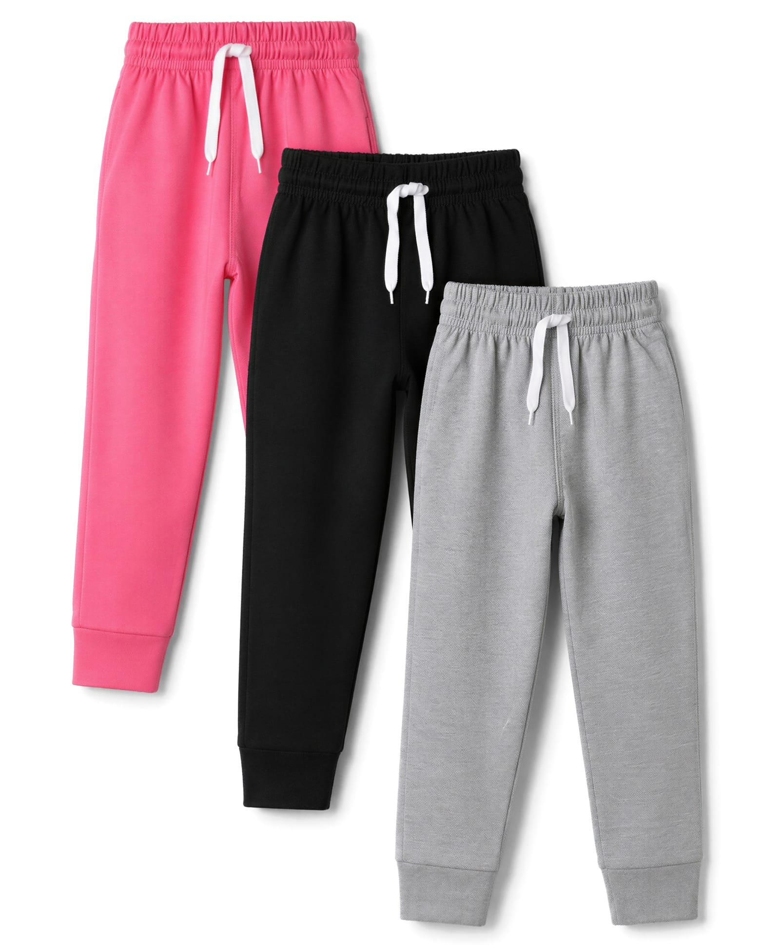 Trampoline Cotton Blend Knit Full Length Solid Track Pants Pack Of 3 - Black Grey & Pink-image-14