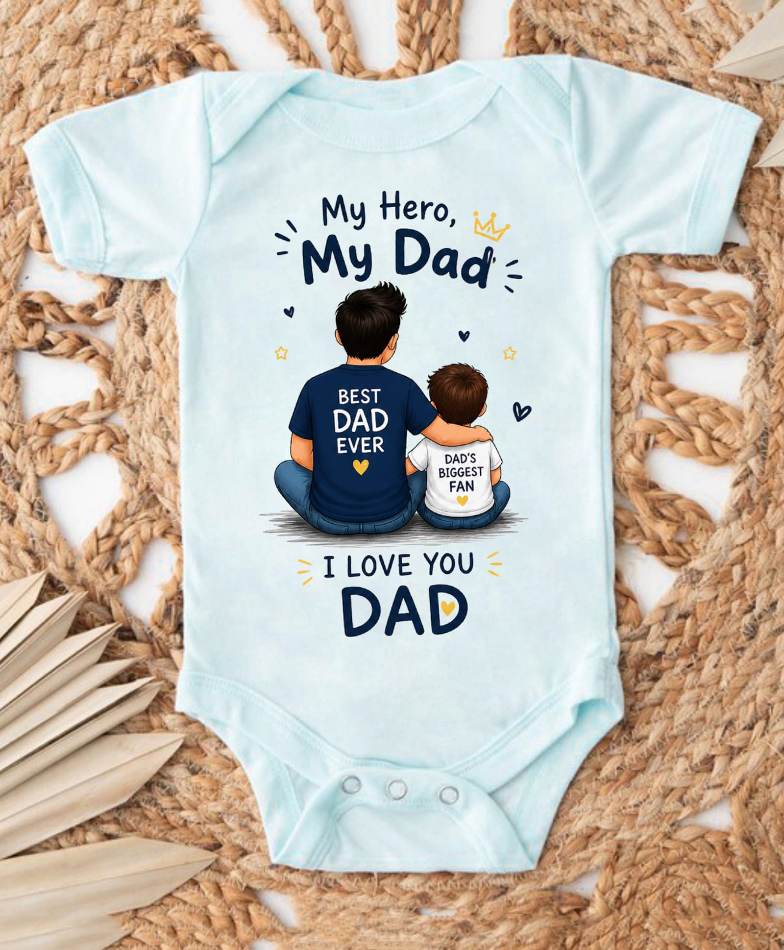 KNITROOT Cotton Lycra Knit Fathers Day Theme Half Sleeves My Hero My Dad I Love You Dad Text Printed Onesie - Blue-image-8