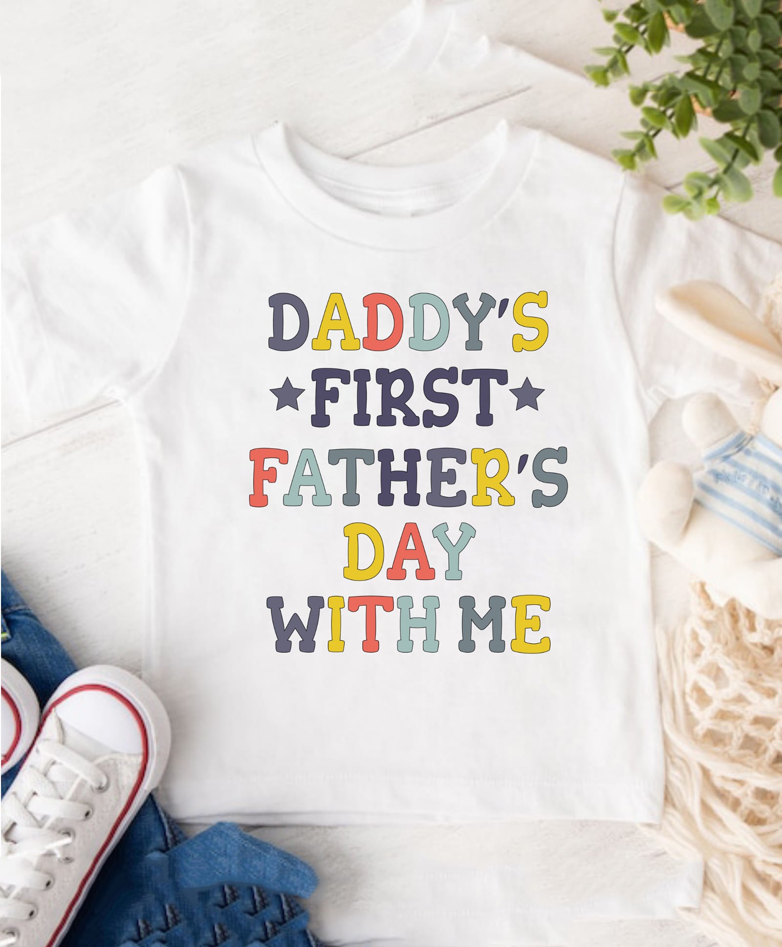 KNITROOT Cotton Knit Fathers Day Theme Half Sleeves Daddys First Fathers Day With Me Text Printed Tee - White-picture-20