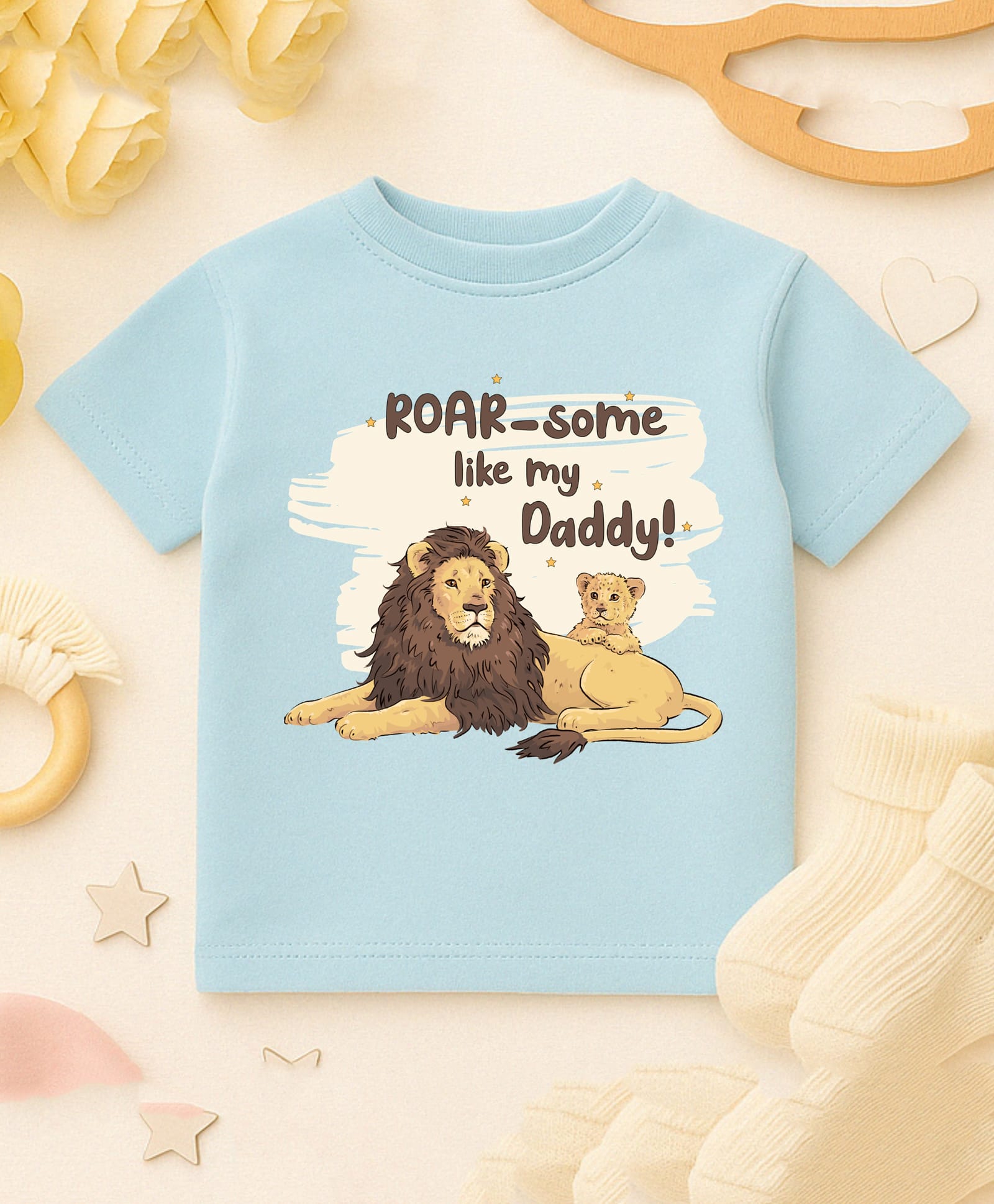 KNITROOT Cotton Knit Fathers Day Theme Half Sleeves Roar Some Like My Daddy Text Printed Tee - Blue-picture-12