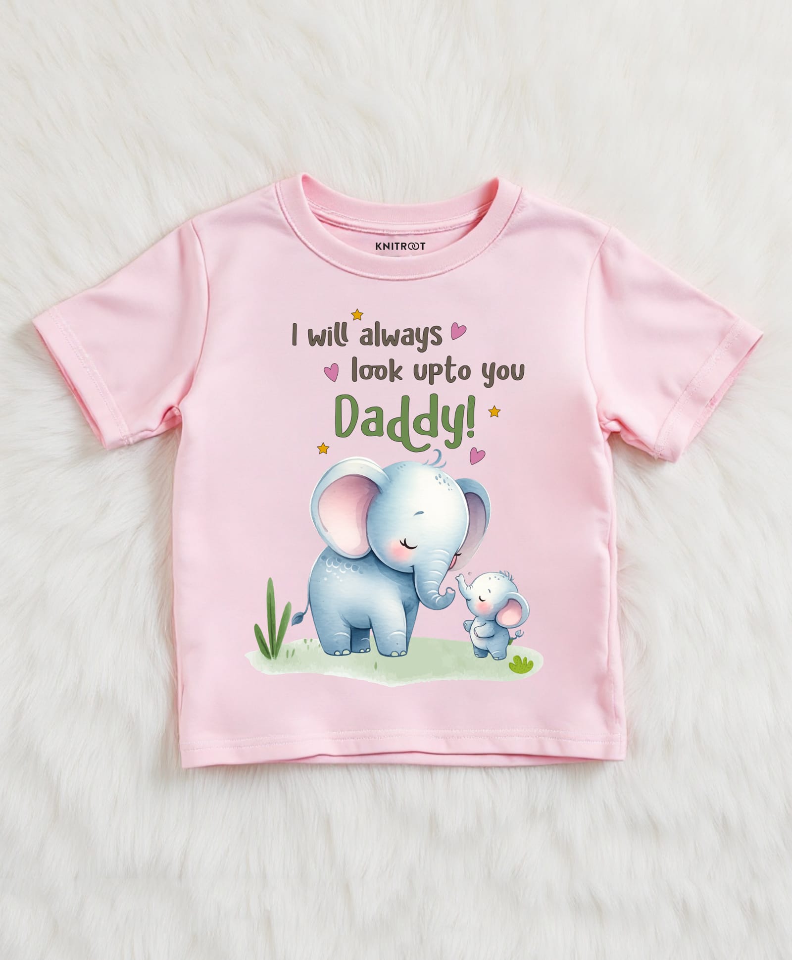 KNITROOT Cotton Knit Fathers Day Theme Half Sleeves I Will Always Look Upto You Daddy Text Printed Tee - Pink-picture-26