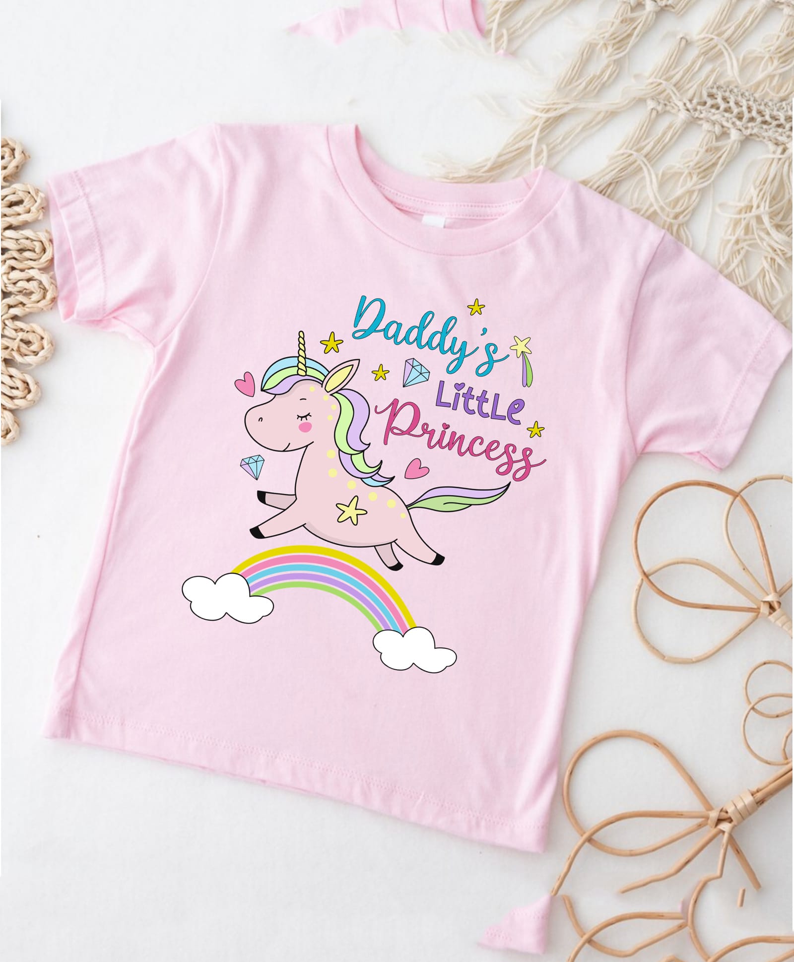KNITROOT Cotton Knit Fathers Day Theme Half Sleeves Daddys Little Princess Text Printed Tee - Pink-image-45