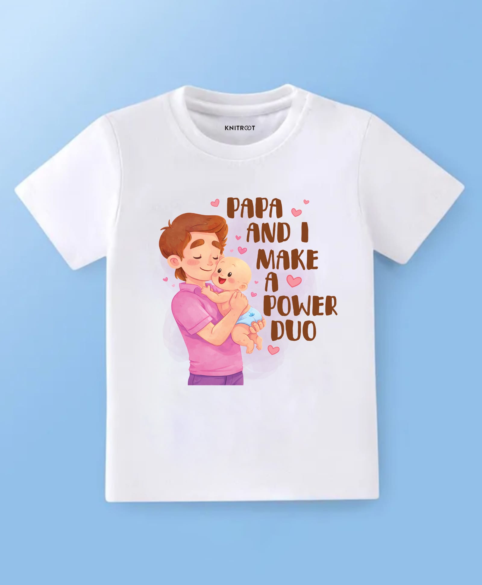 KNITROOT Cotton Knit Fathers Day Theme Half Sleeves Papa & I Make A Power Duo Text Printed Tee - White-image-29