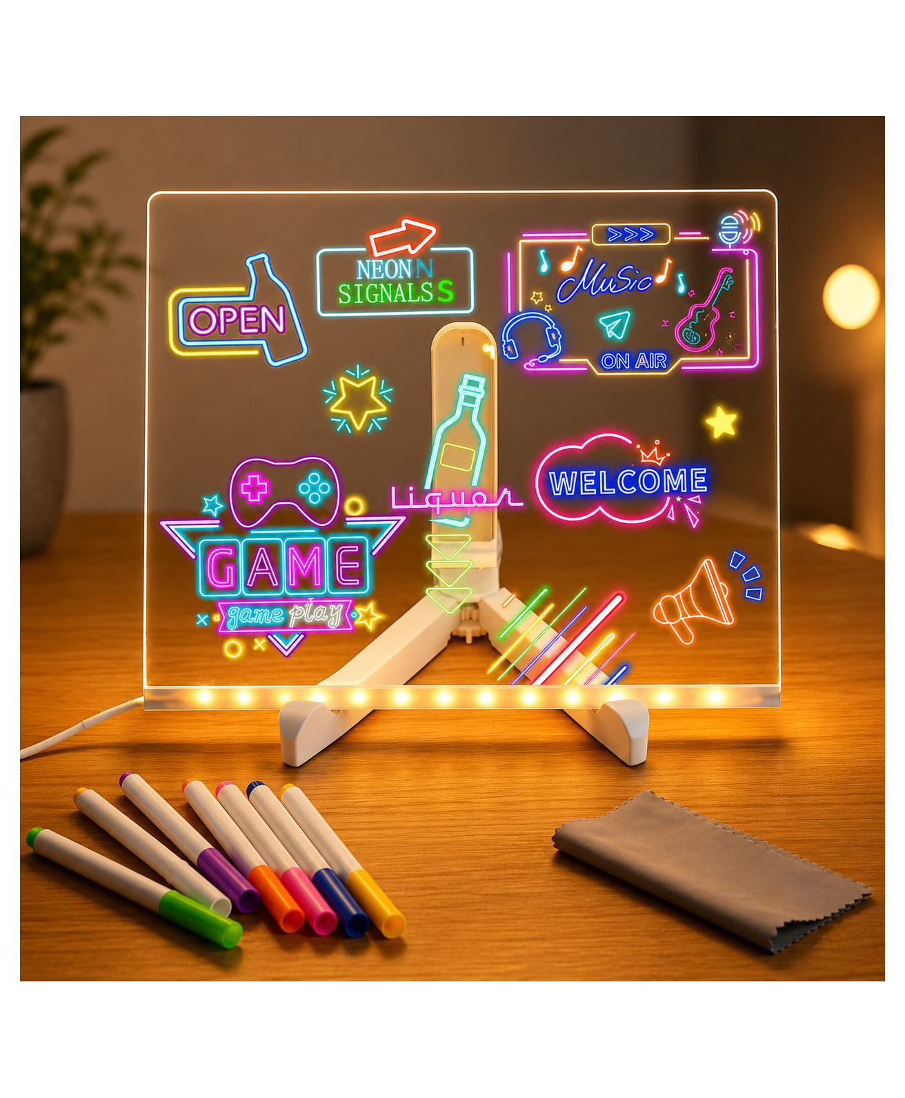 Elecart 3D Acrylic Writing Board with LED Light & Pen | 20x20 cm Transparent LED Message Board | USB Glow Memo Dry Erase Board for Home, Office, Study Desk, Kids Drawing & Personalized Gifts-picture-13