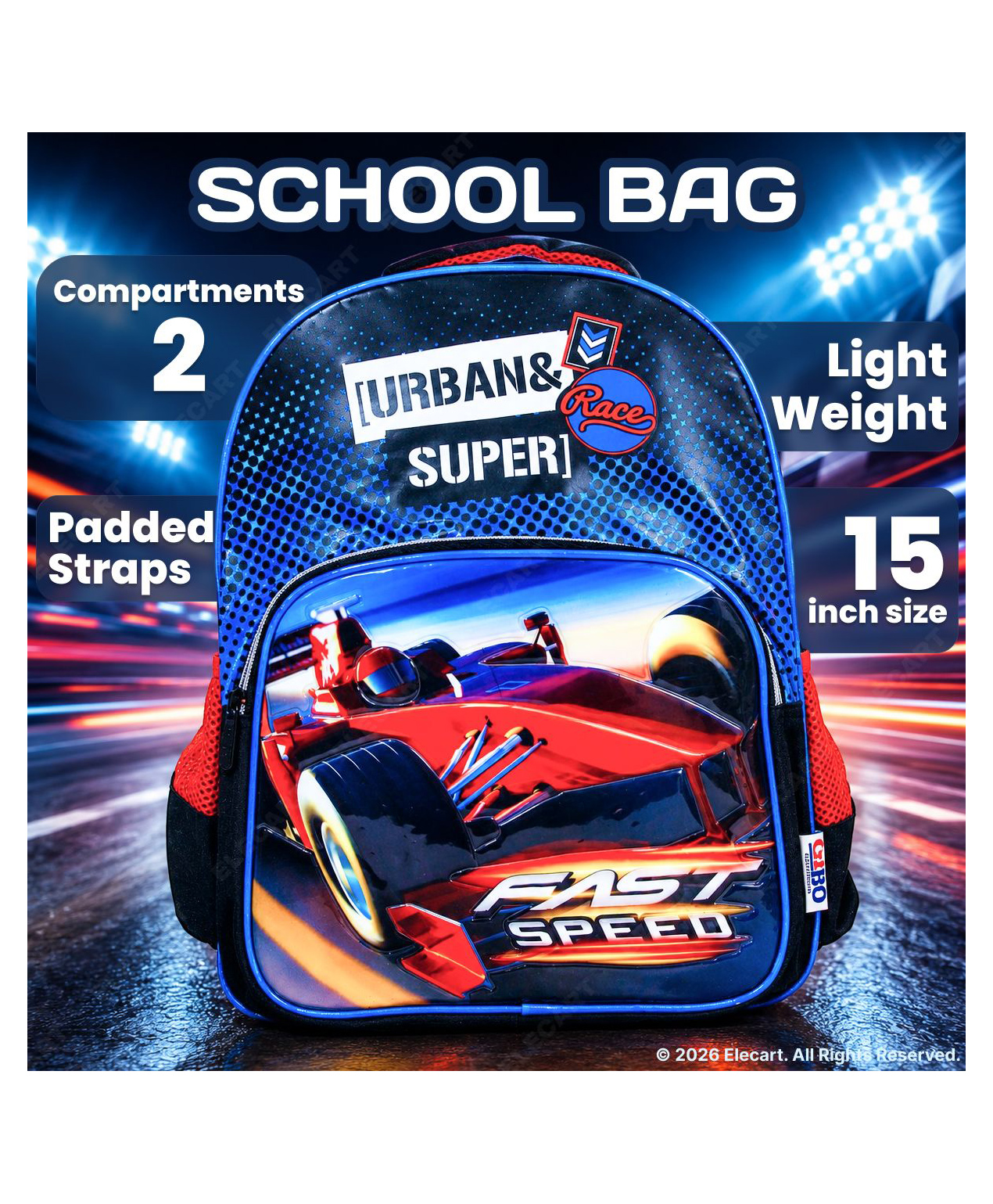 Elecart 15 Inches School Backpack for Kids | Durable Lightweight School Bag with Multiple Compartments, Adjustable Padded Straps, Side Pockets & Lunch Storage | Boys & Girls Travel Backpack-image-17