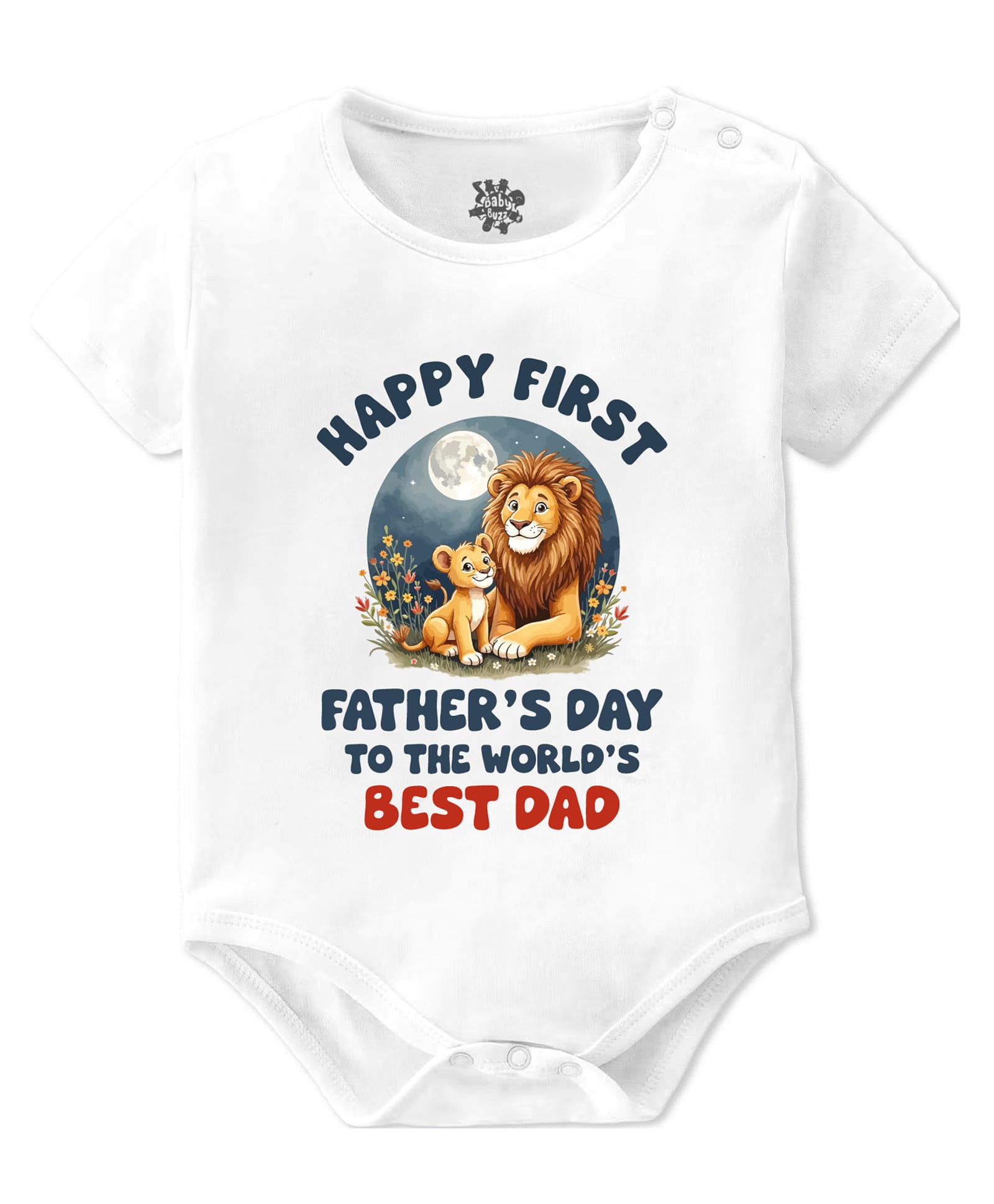 Baby Buzz 100% Cotton Knit Fathers Day Theme Half Sleeves Happy First Fathers Day To The Worlds Best Dad Text Printed Onesie - White-image-23