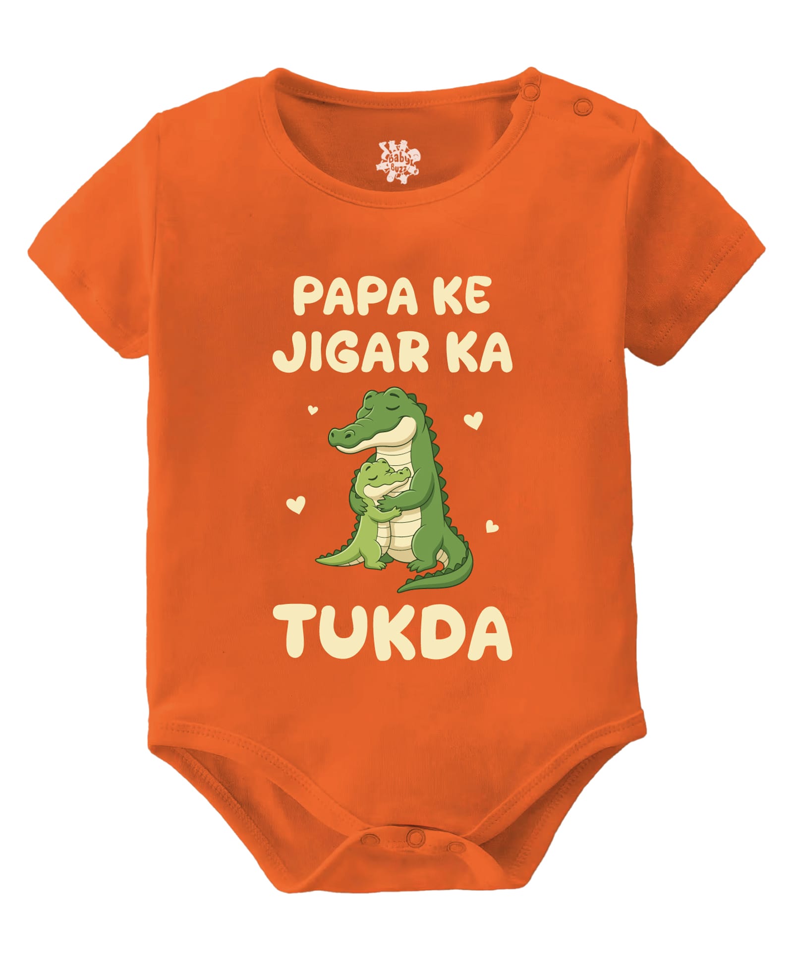 Baby Buzz 100% Cotton Knit Half Sleeves Papa Ke Jigar Ka Tukda Text Printed Onesie - Orange-picture-19