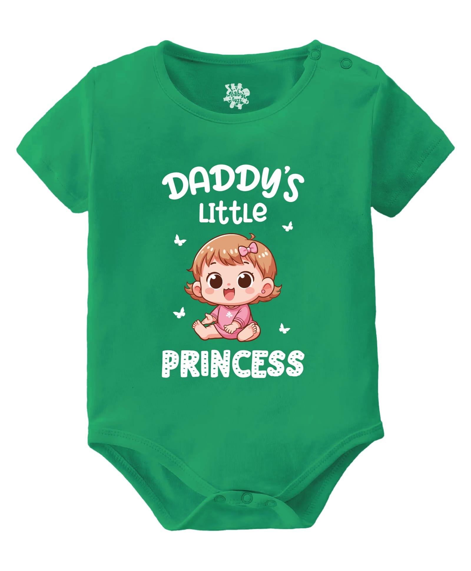 Baby Buzz 100% Cotton Knit Half Sleeves Daddys Little Princess Text Printed Onesie - Green-image-32