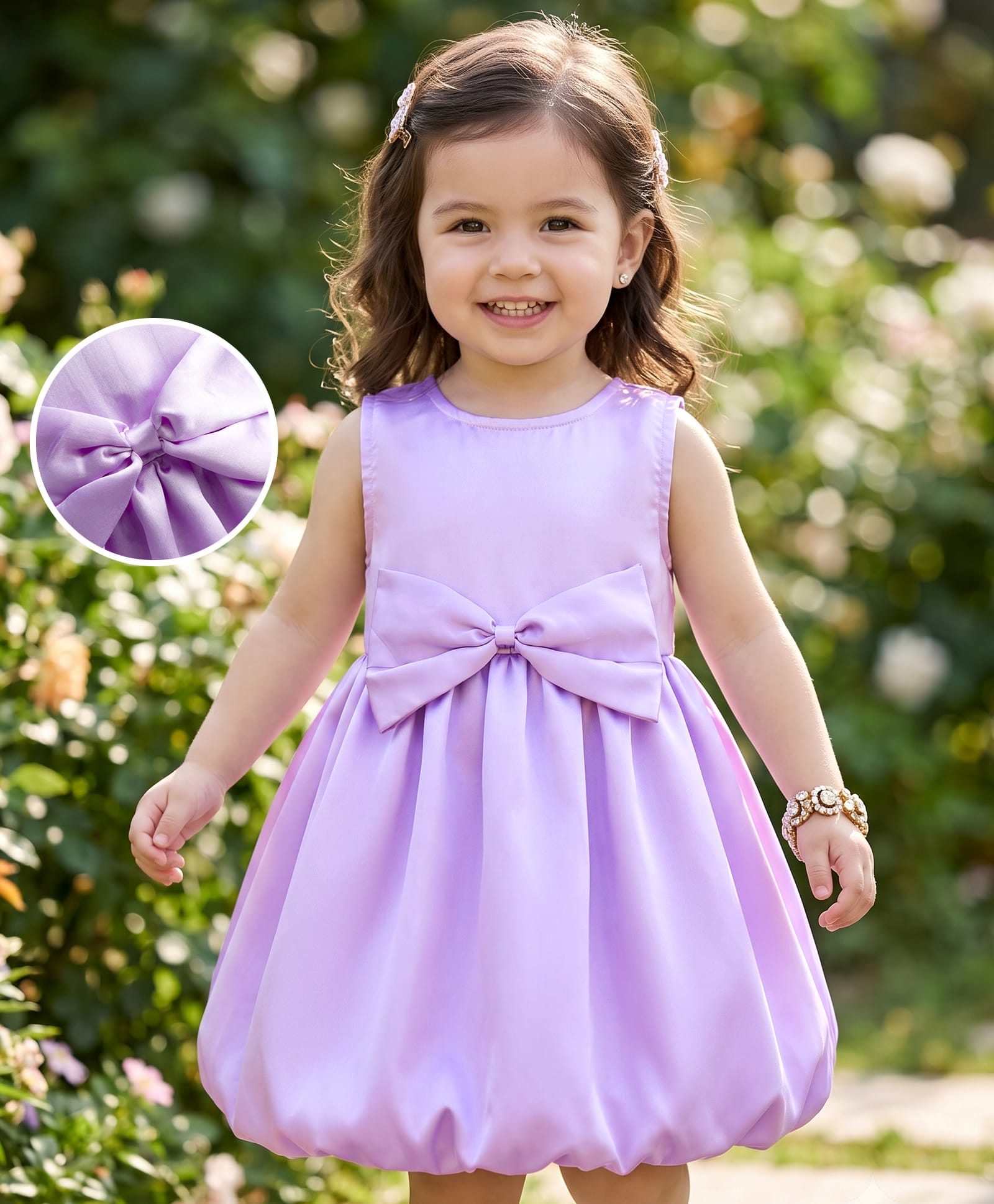 kookie kids india Kookie Kids Woven Sleeveless Solid Party Dress With Bow Applique - Lavender-picture-33
