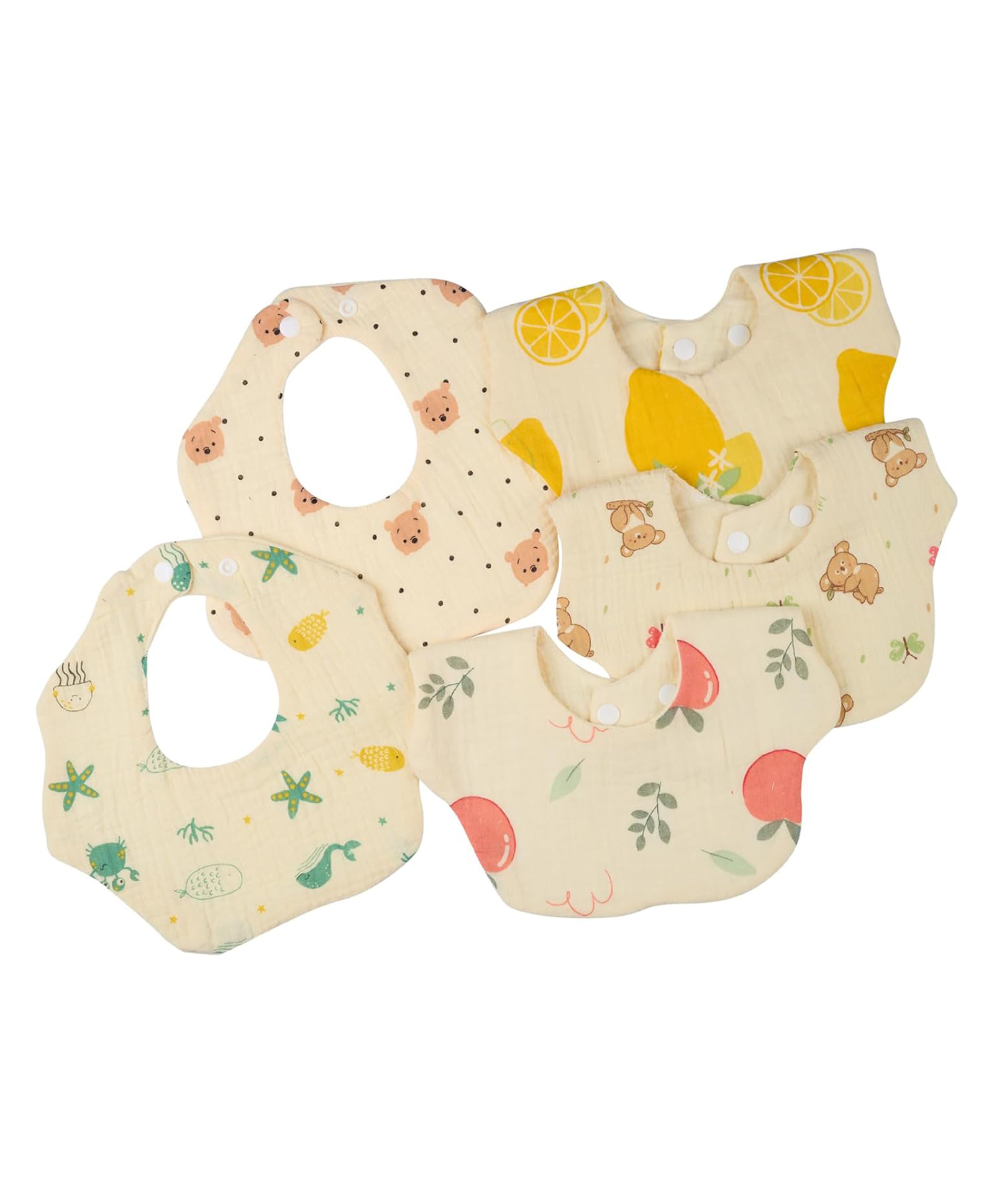 Teri Beri Baby Bibs , Pure Cotton, Ultra Soft & Skin-Friendly, Comfortable & Lightweight, Adjustable Button , Perfect for Newborn Babies (Pack of 4)-picture-27