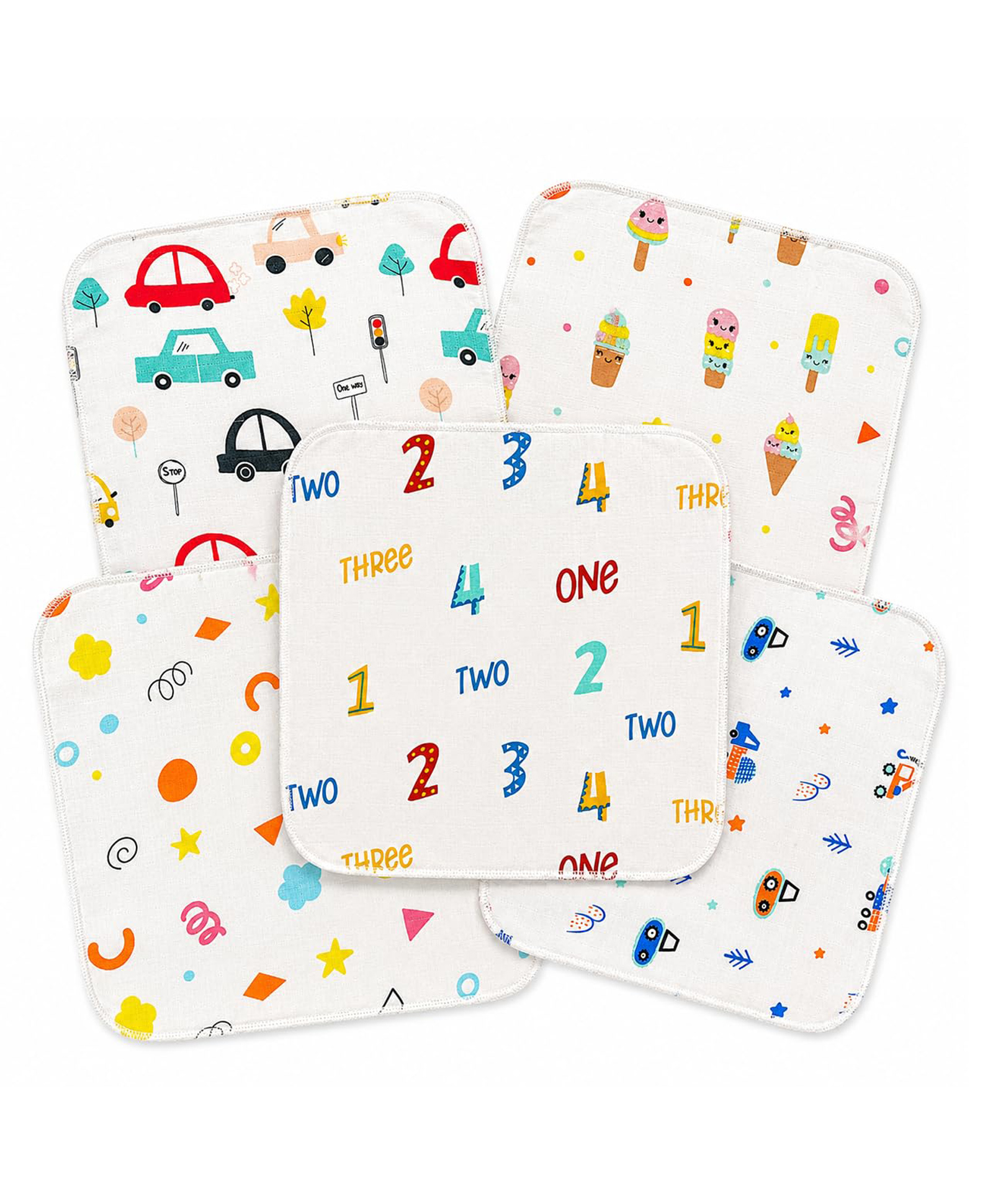 Teri Beri Muslin Face Hankies/Towels for Newborn Baby Extra Soft Reusable Napkins for Infants Toddlers/Kids (Pack of 5) (Print may vary)-picture-31