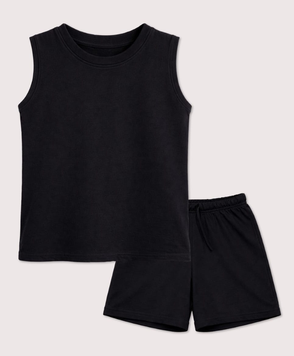 BLUSHES 100% Cotton Knit Sleeveless Solid Tee & Shorts Set - Black-picture-31