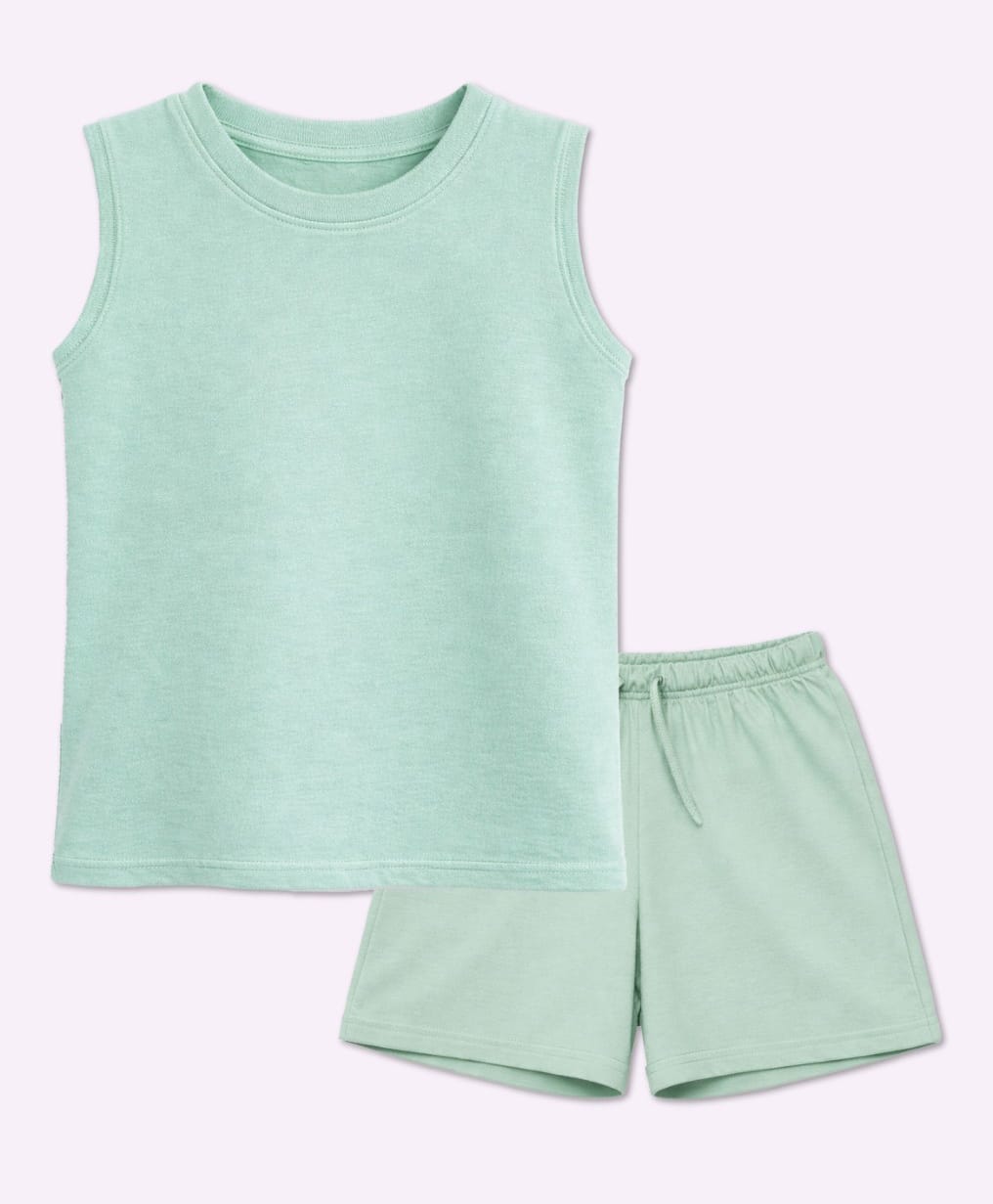 BLUSHES 100% Cotton Knit Sleeveless Solid Tee & Shorts Set - Mint Green-picture-15