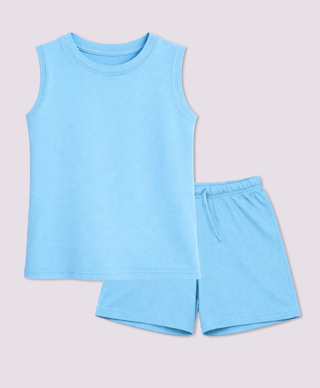 BLUSHES 100% Cotton Knit Sleeveless Solid Tee & Shorts Set - Aqua Blue-picture-28