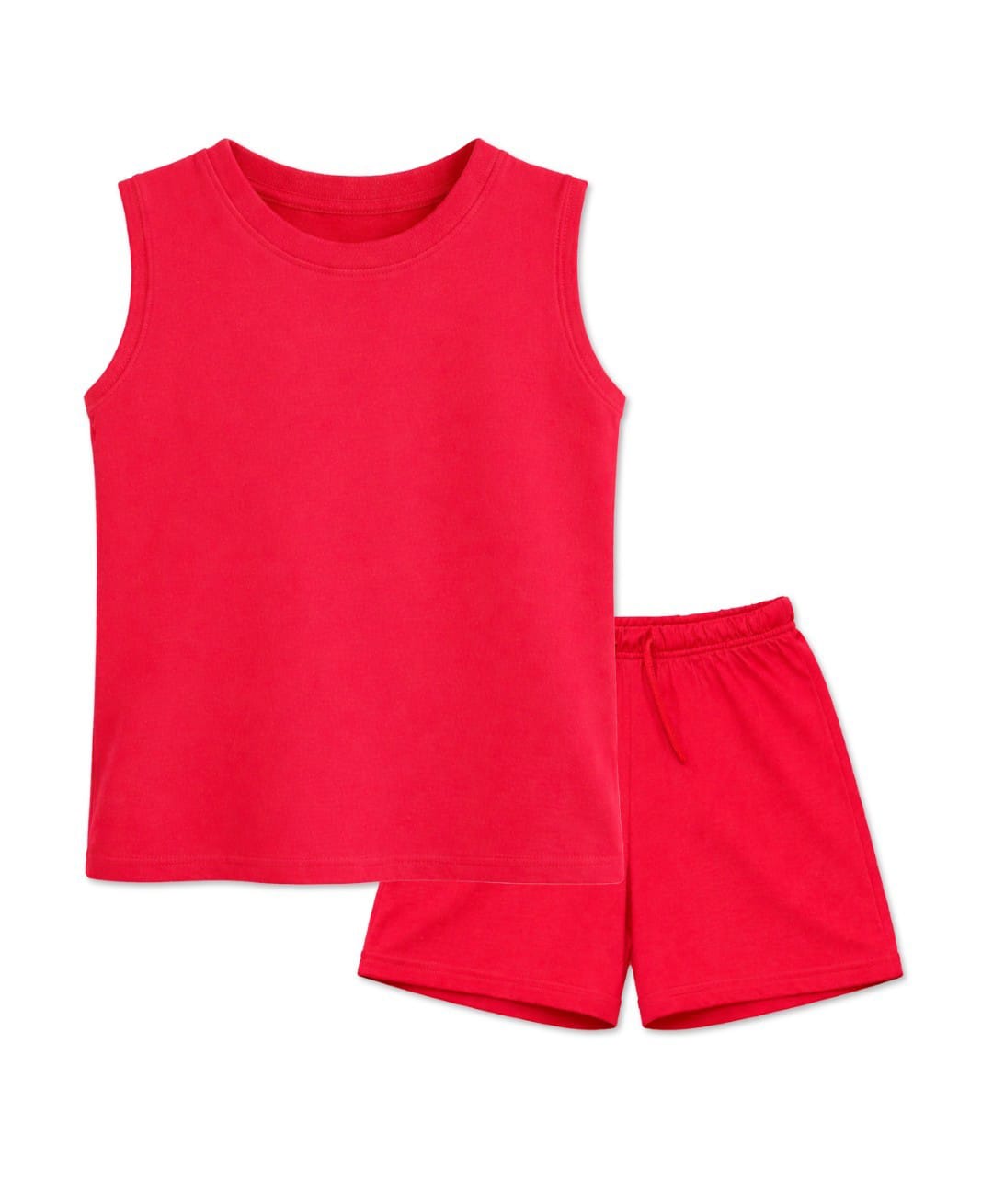 BLUSHES 100% Cotton Knit Sleeveless Solid Tee & Shorts Set - Red-picture-12