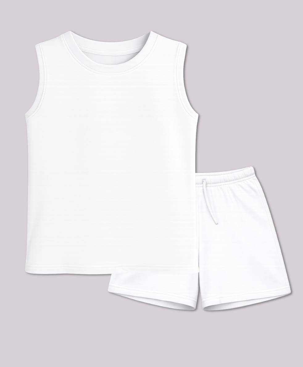 BLUSHES 100% Cotton Knit Sleeveless Solid Tee & Shorts Set - White-picture-11