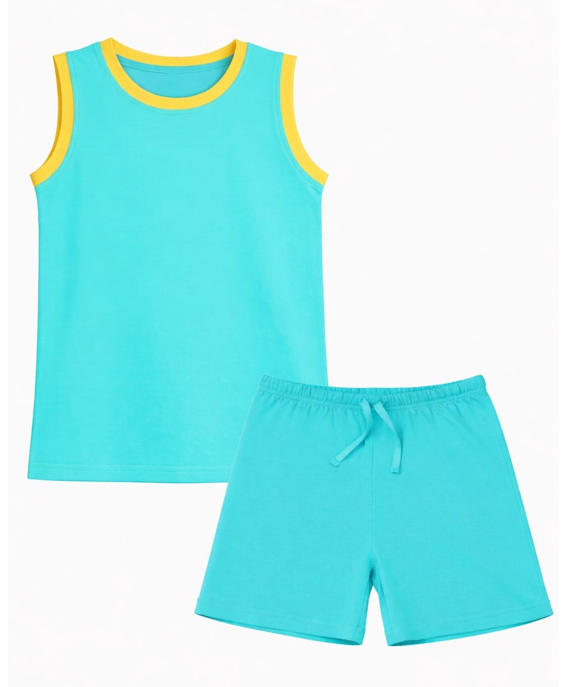 BLUSHES 100% Cotton Knit Sleeveless Solid Tee & Shorts Set - Sea Green-picture-27