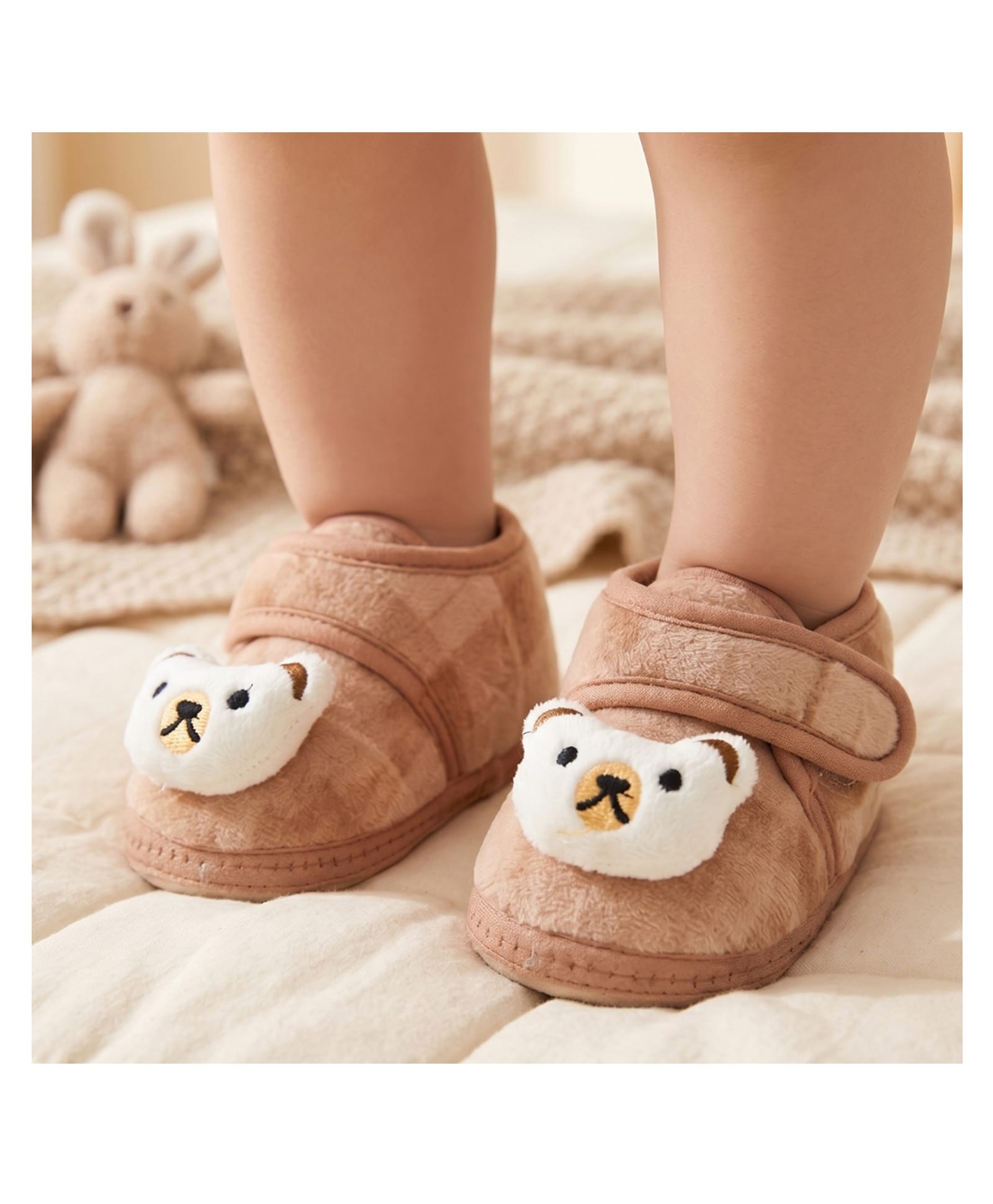 Neska Moda Bear Applique Detailed Velcro Closure Booties - Brown-picture-25