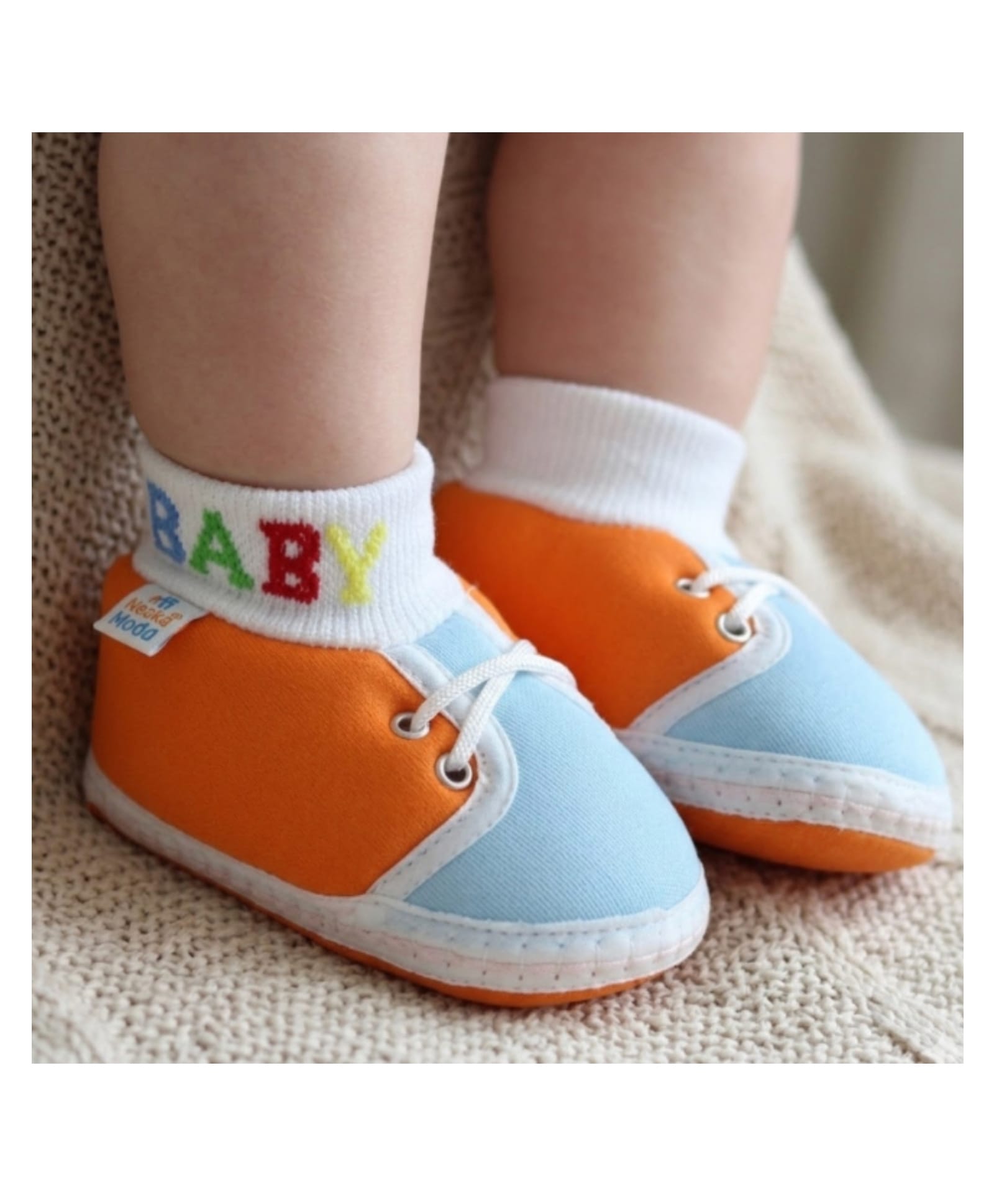 Neska Moda Colour Blocked Slip On Booties - Orange & Blue-picture-1