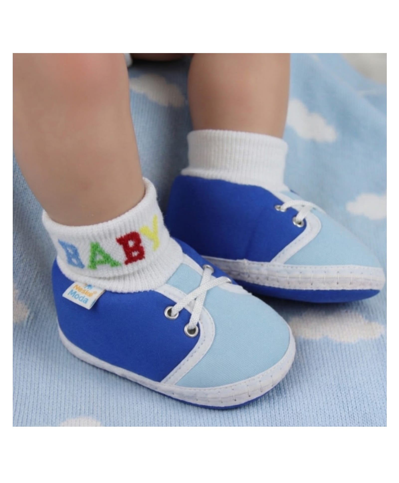 Neska Moda Colour Blocked Slip On Booties - Blue-picture-0