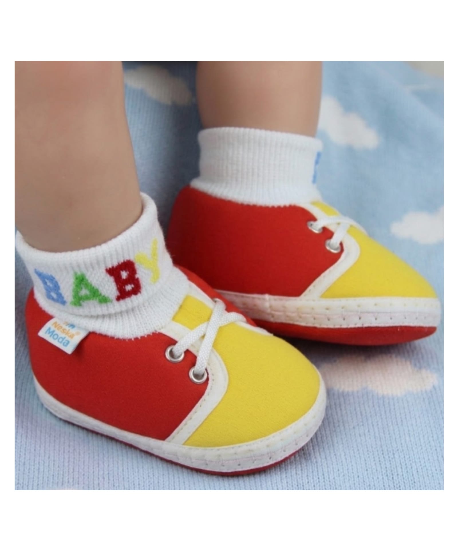 Neska Moda Colour Blocked Slip On Booties - Red & Yellow-picture-49