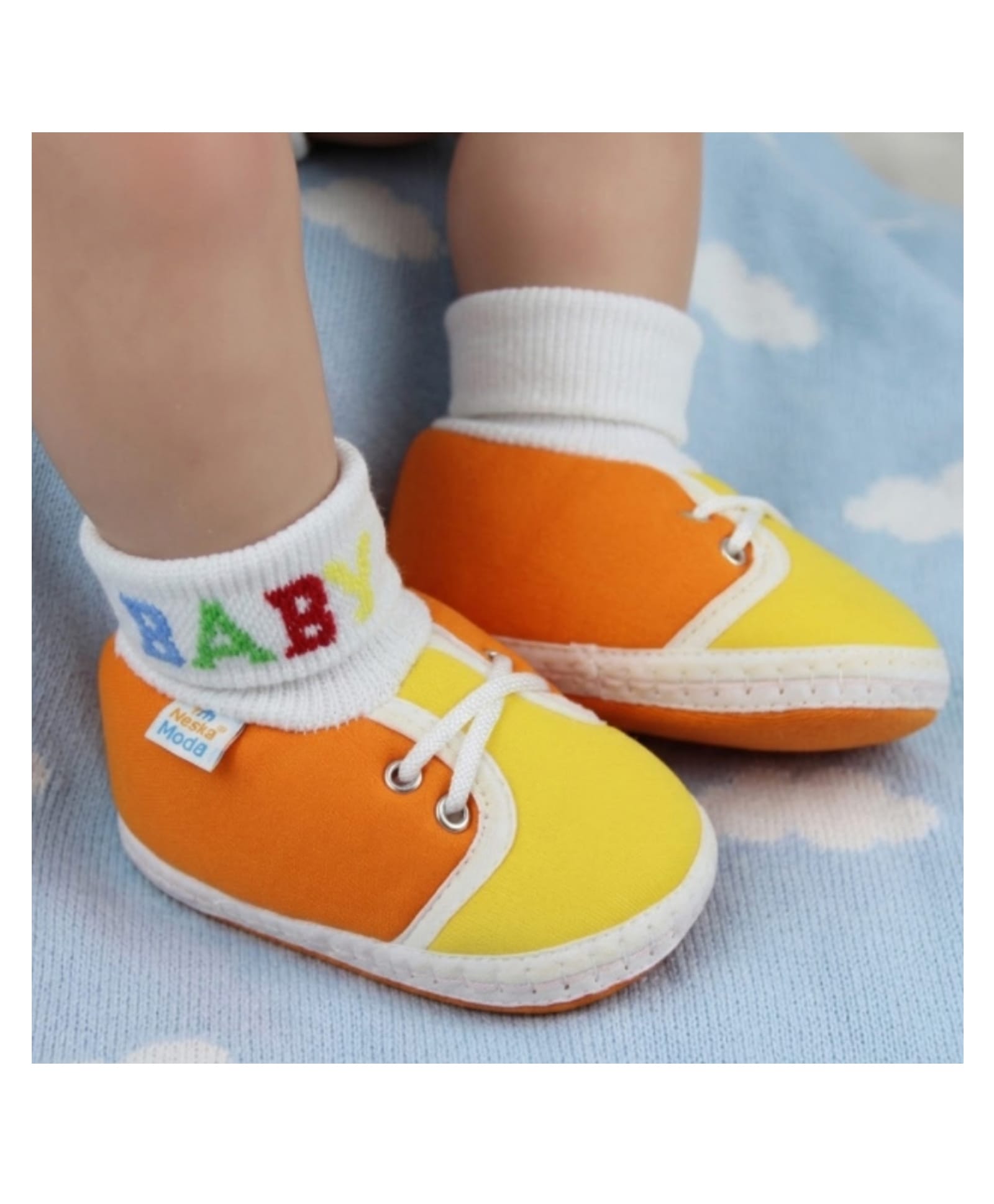 Neska Moda Colour Blocked Slip On Booties - Orange & Yellow-picture-48