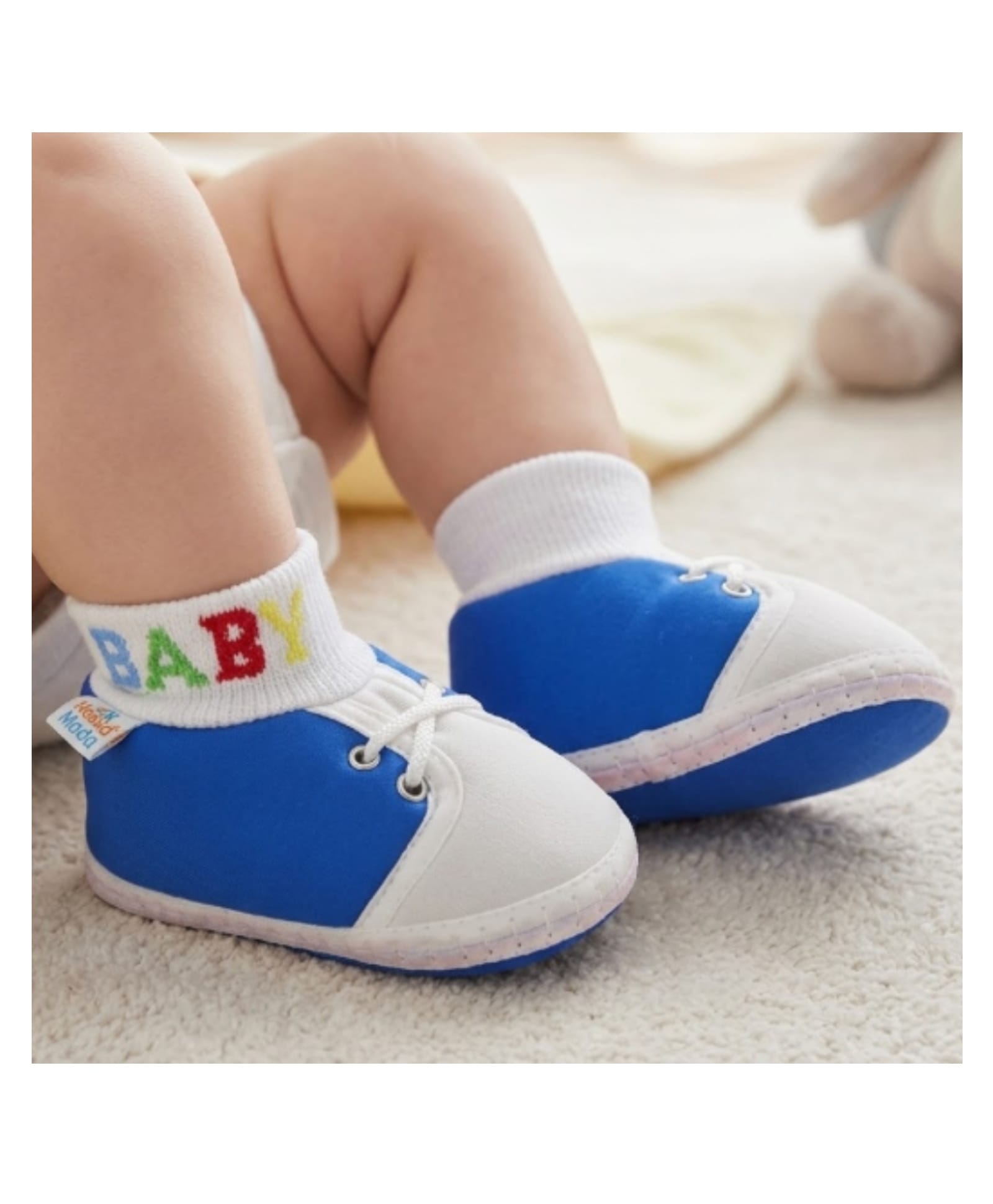Neska Moda Colour Blocked Slip On Booties - Blue & White-picture-47