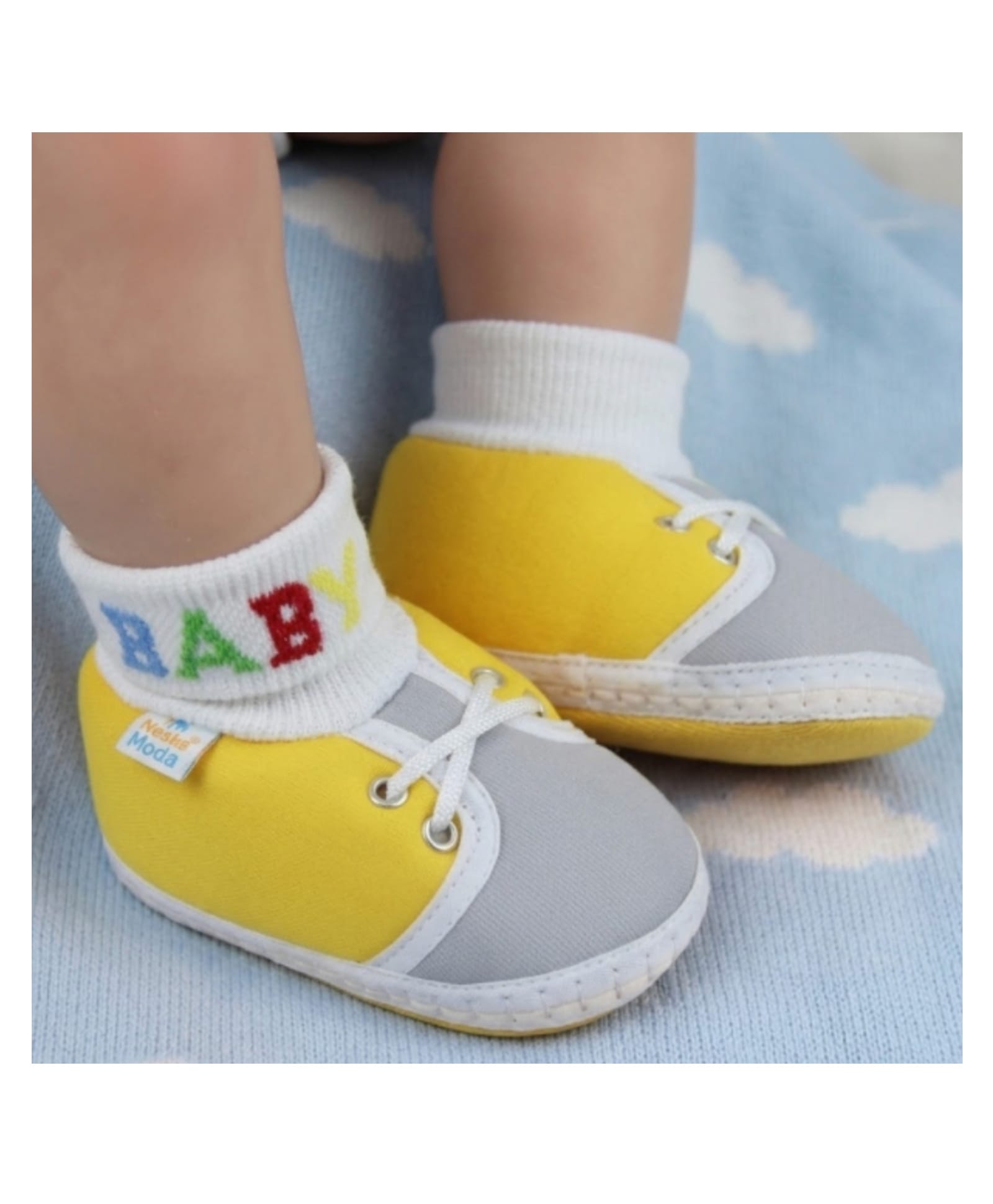 Neska Moda Colour Blocked Slip On Booties - Yellow & Grey-picture-46