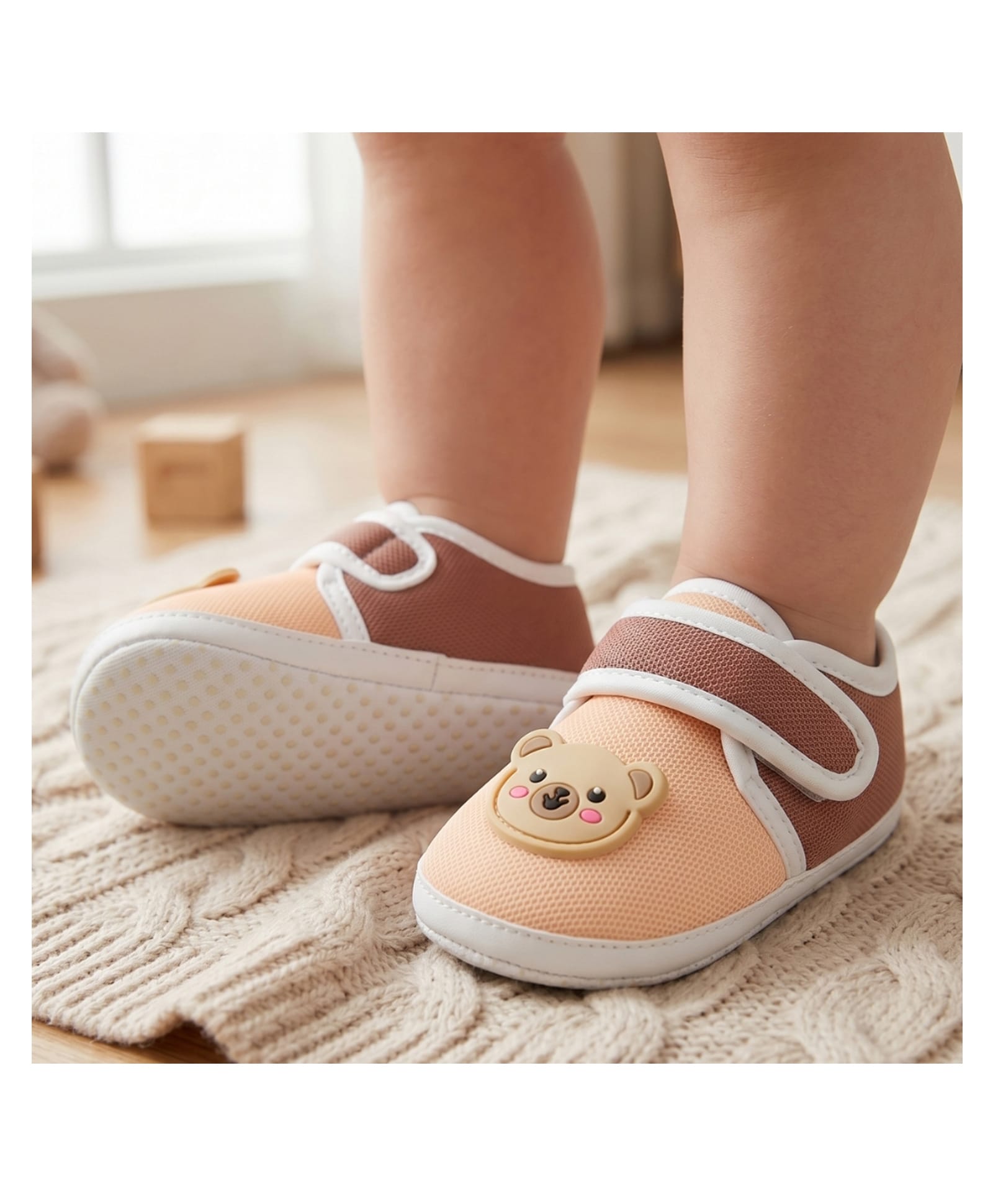 Neska Moda Bear Applique Detailed Velcro Closure Booties - Orange & Brown-picture-47