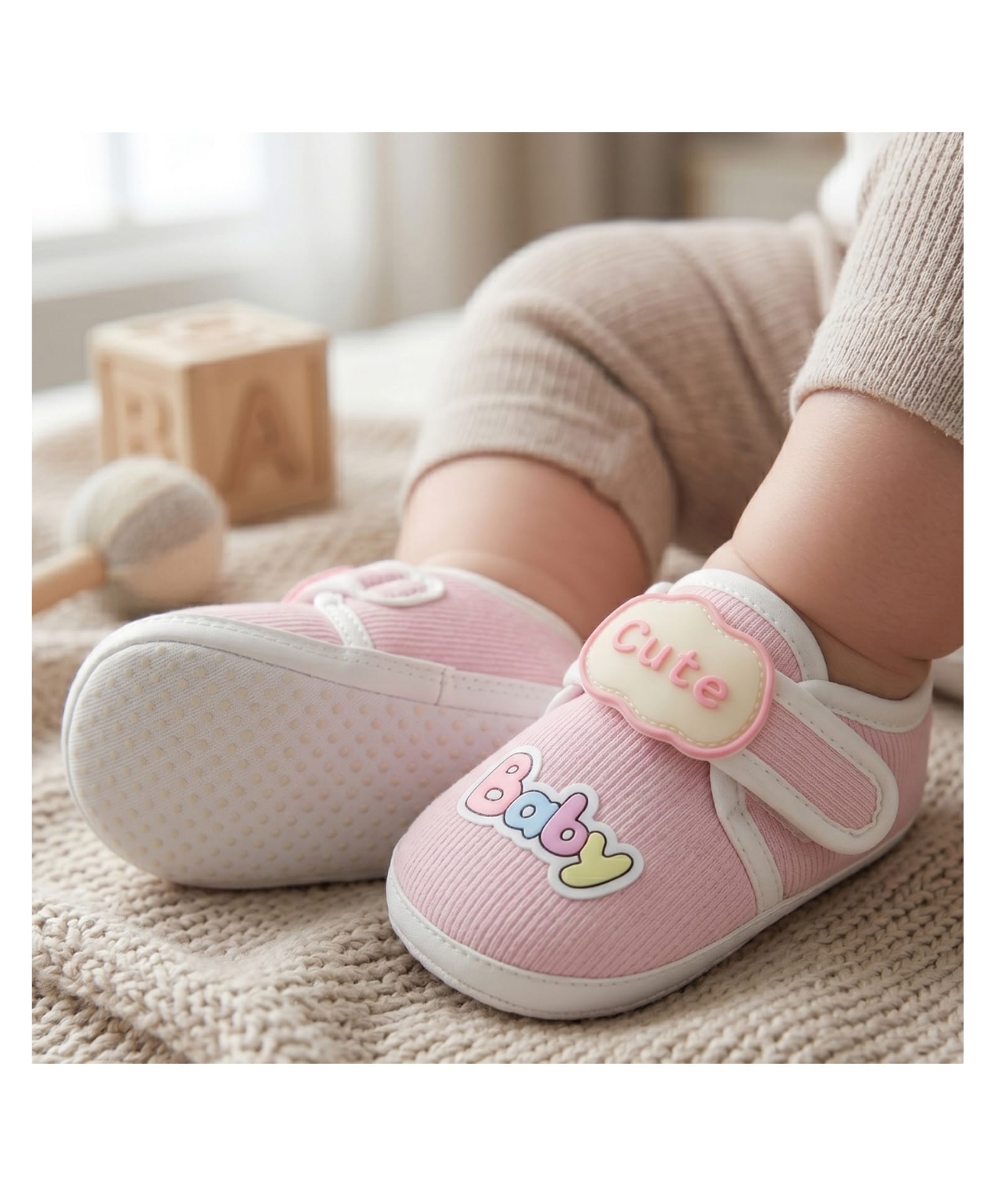 Neska Moda Cute Text Applique Detailed Velcro Closure Booties - Pink-picture-20
