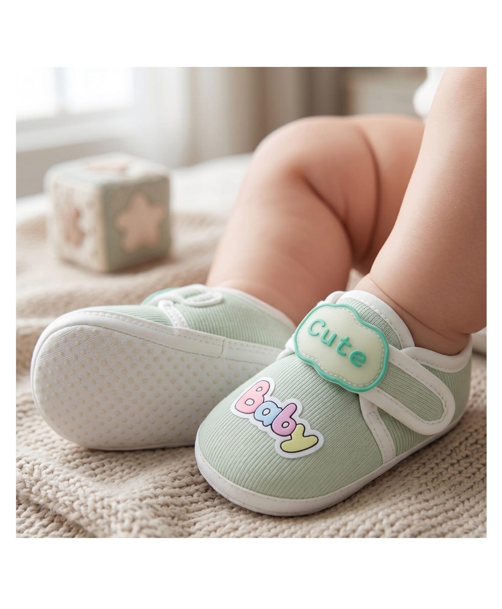 Neska Moda Cute Text Applique Detailed Velcro Closure Booties - Green-picture-17