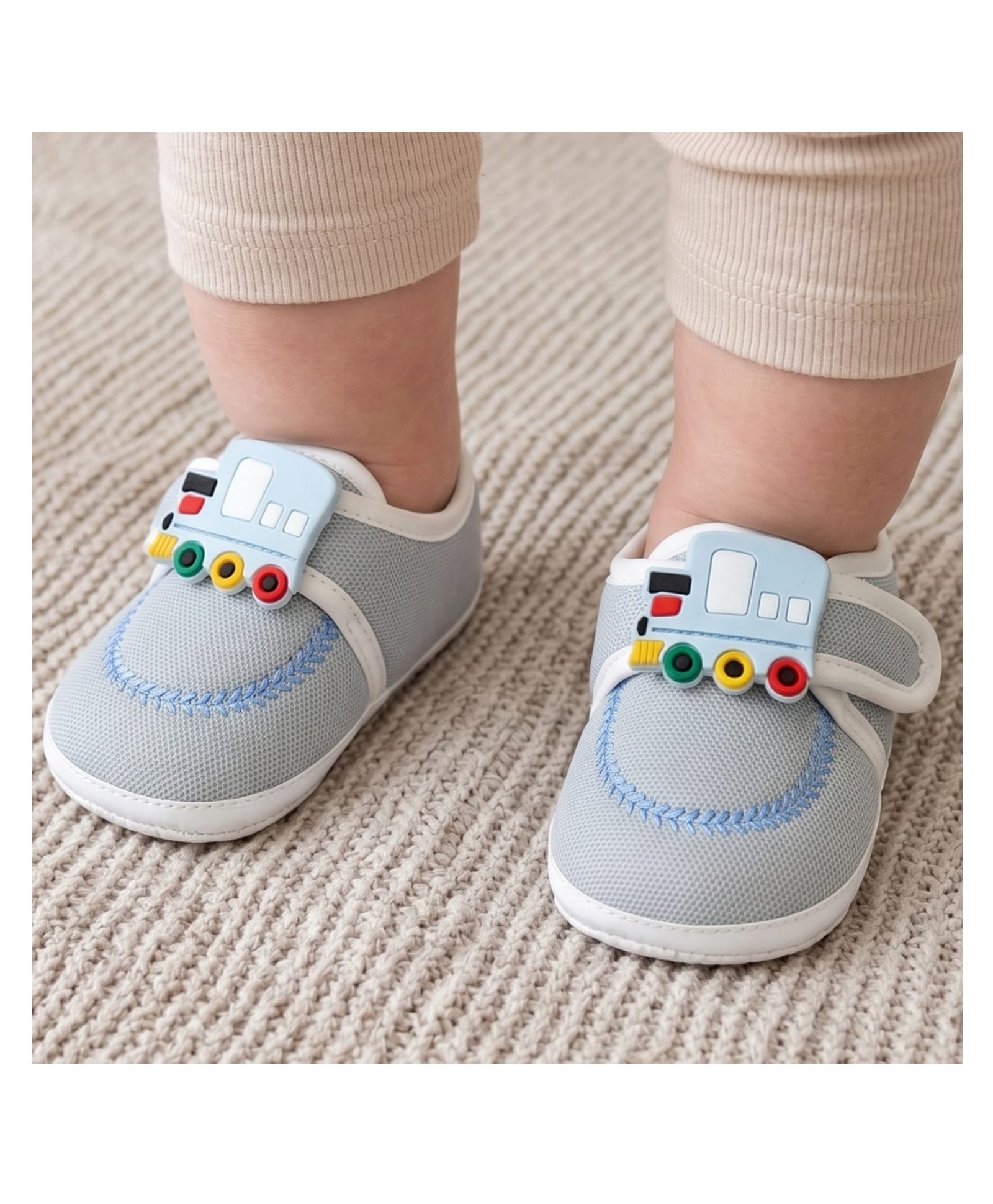 Neska Moda Train Applique Detailed Velcro Closure Booties - Grey-picture-25