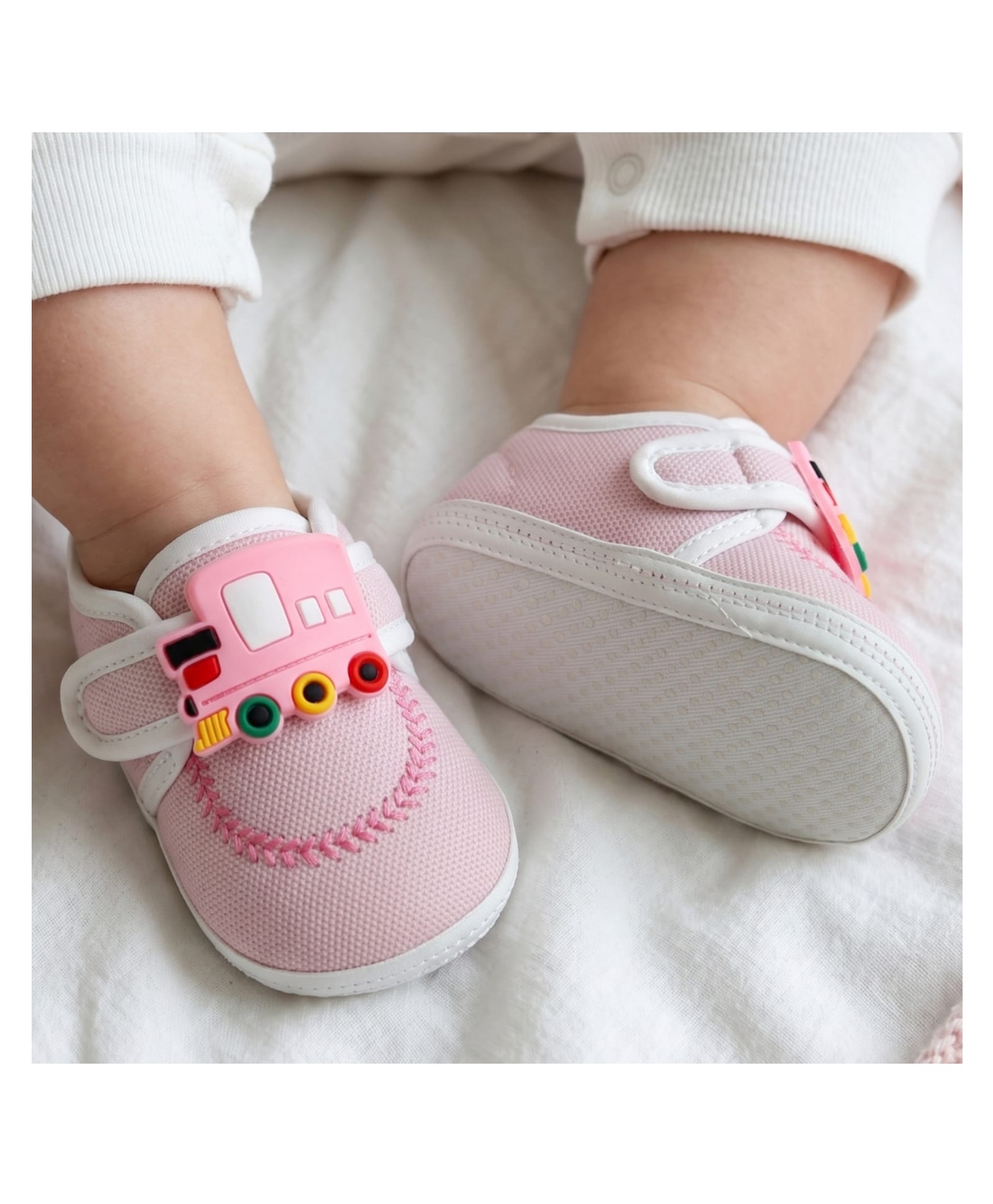 Neska Moda Train Applique Detailed Velcro Closure Booties - Pink-picture-14