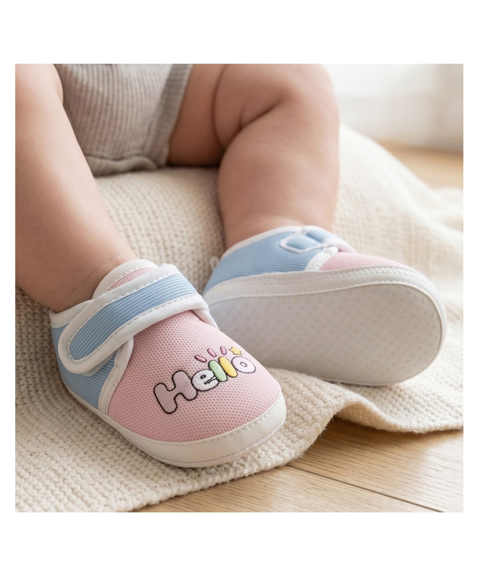 Neska Moda Hello Text Designed Velcro Closure Booties - Pink & Blue-picture-24