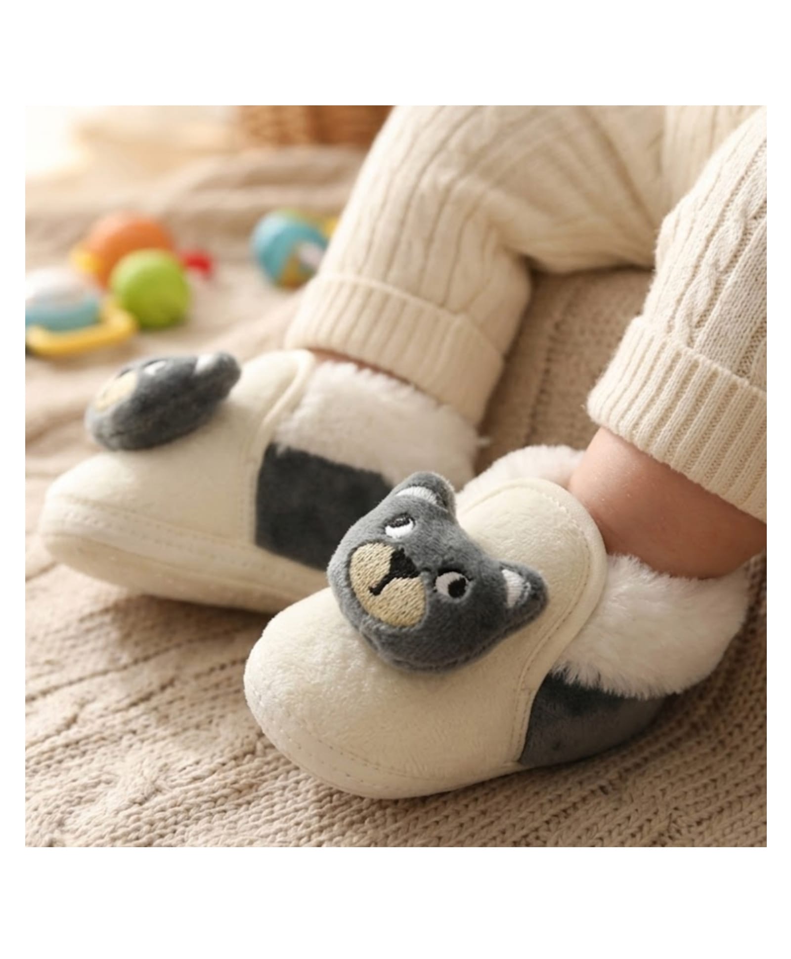 Neska Moda Bear Applique Detailed Lace Up Booties - White & Grey-image-16