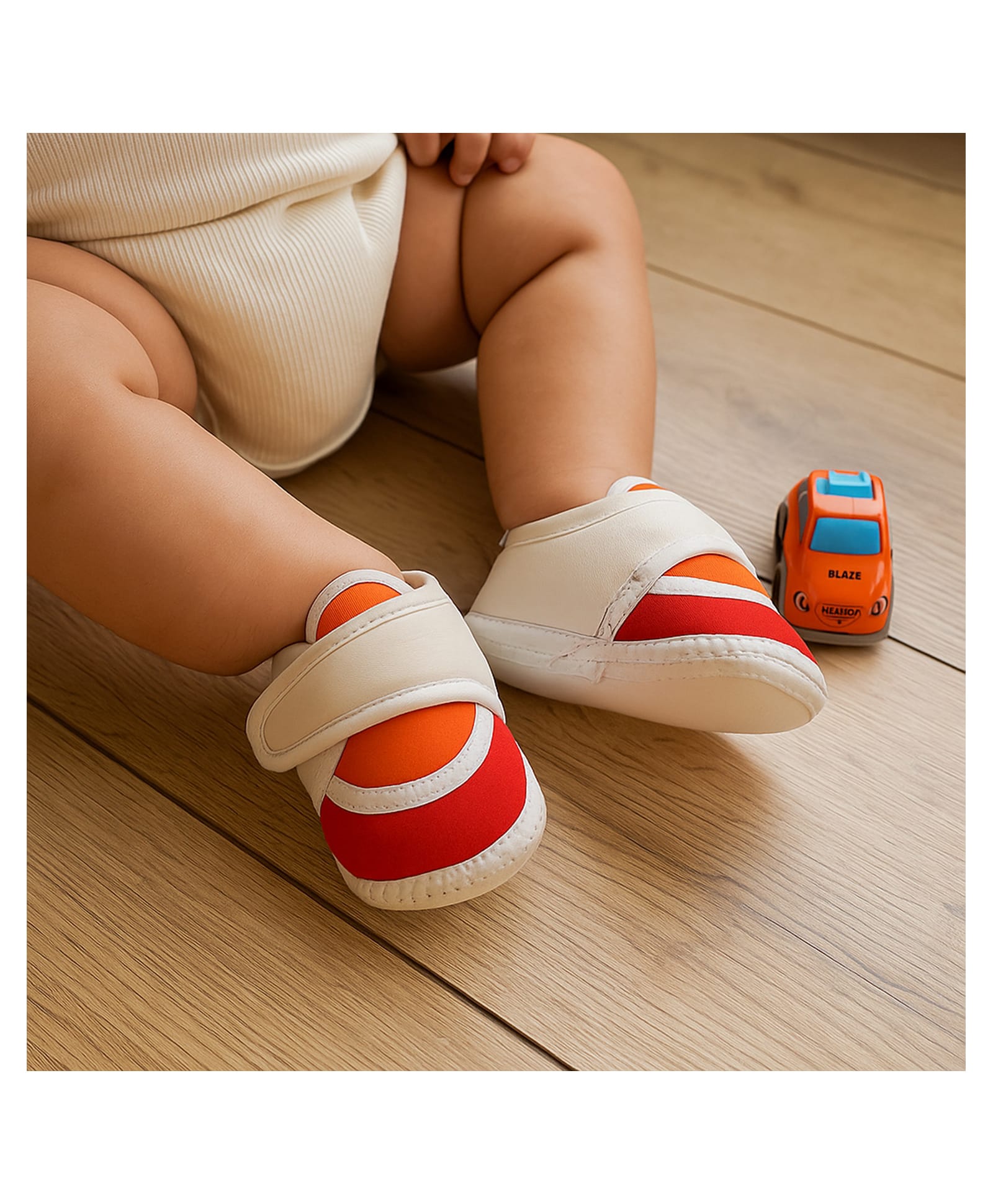 Neska Moda Colour Blocked Velcro Closure Booties - White & Red-picture-44