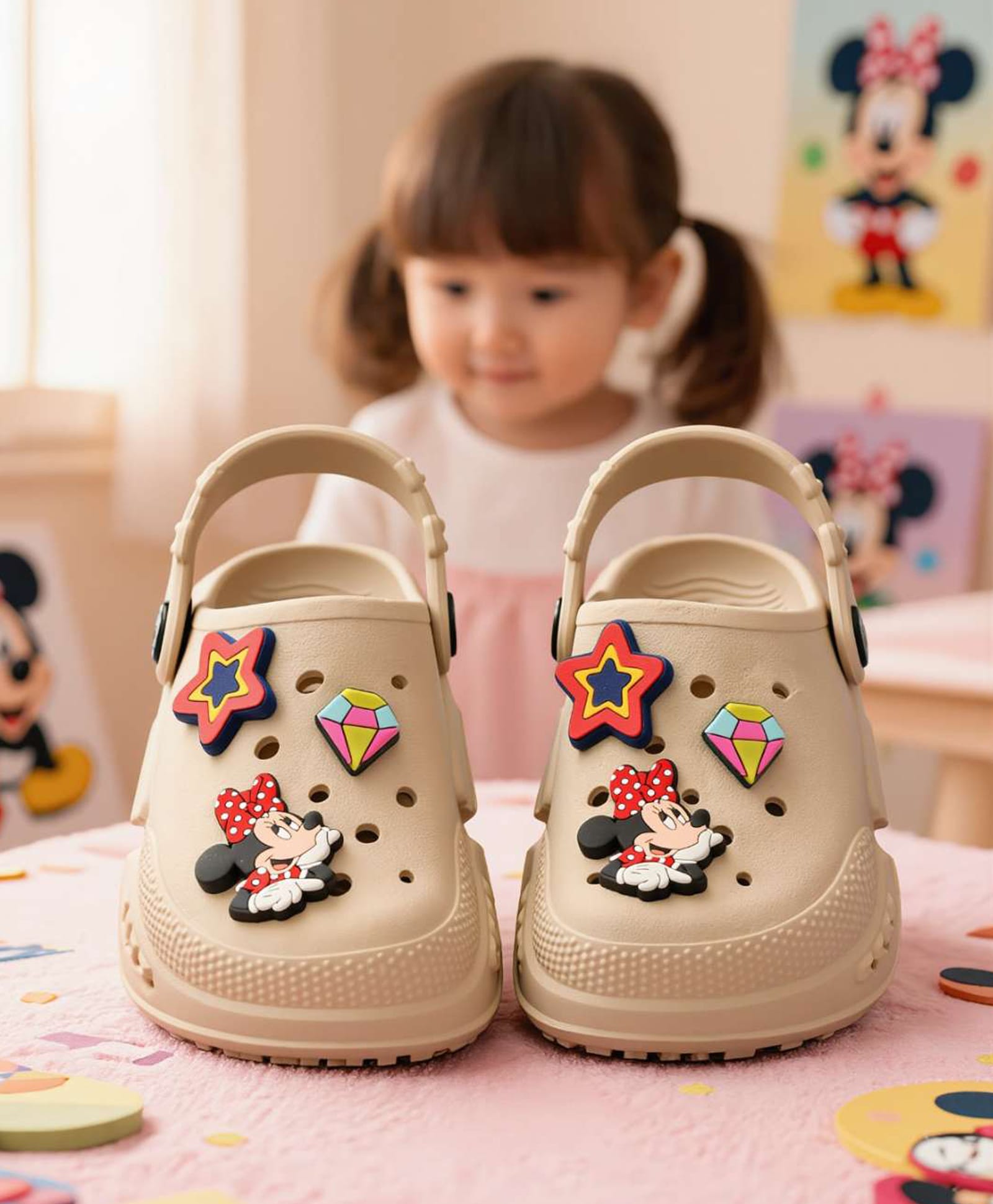 Yellow Bee Disney Mickey Mouse & Friends Featuring Minnie Mouse & Star Applique Detailed Perforated Slingback Clogs - Beige-picture-24
