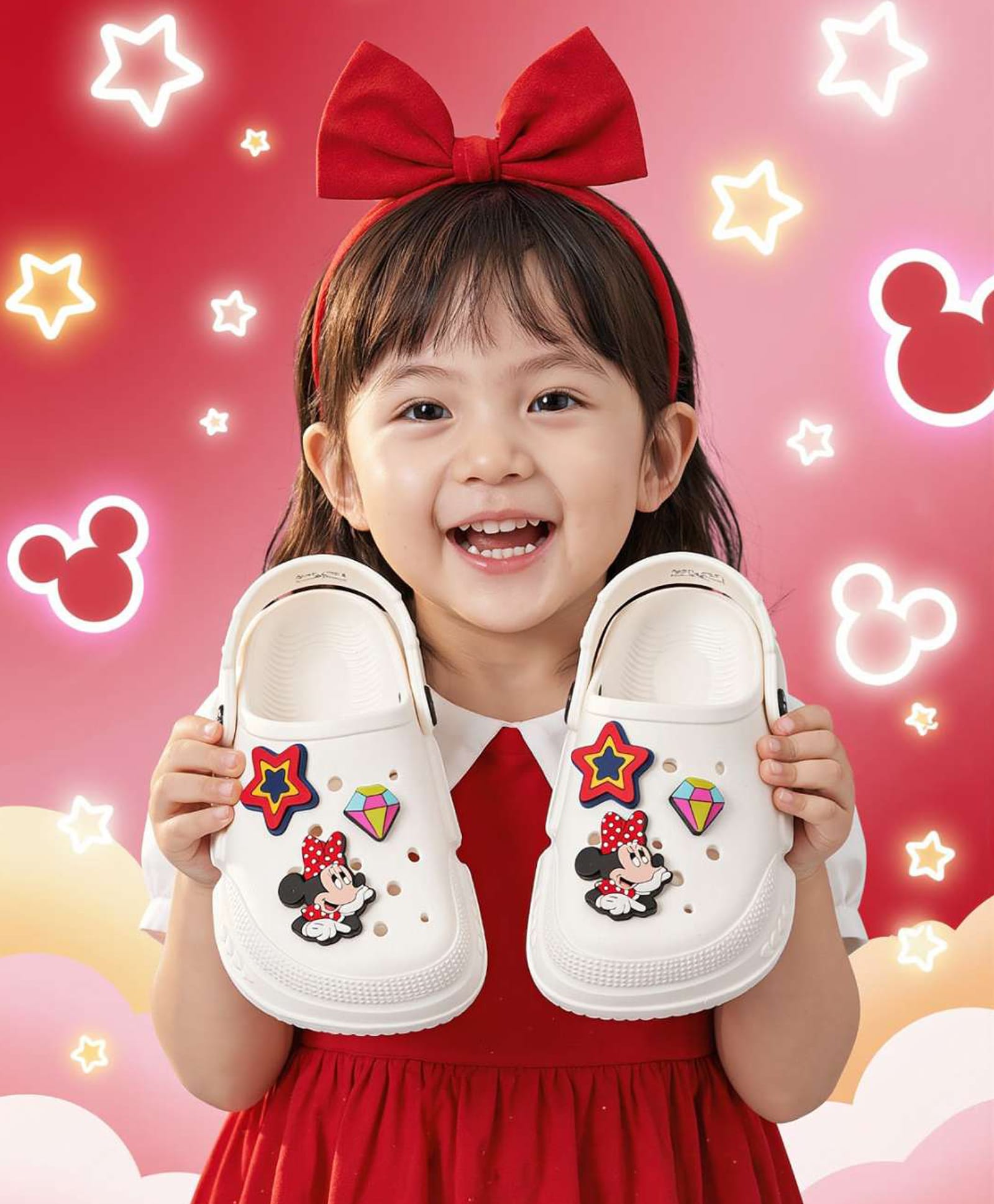Yellow Bee Disney Mickey Mouse & Friends Featuring Minnie Mouse & Star Applique Detailed Perforated Slingback Clogs - White-picture-12