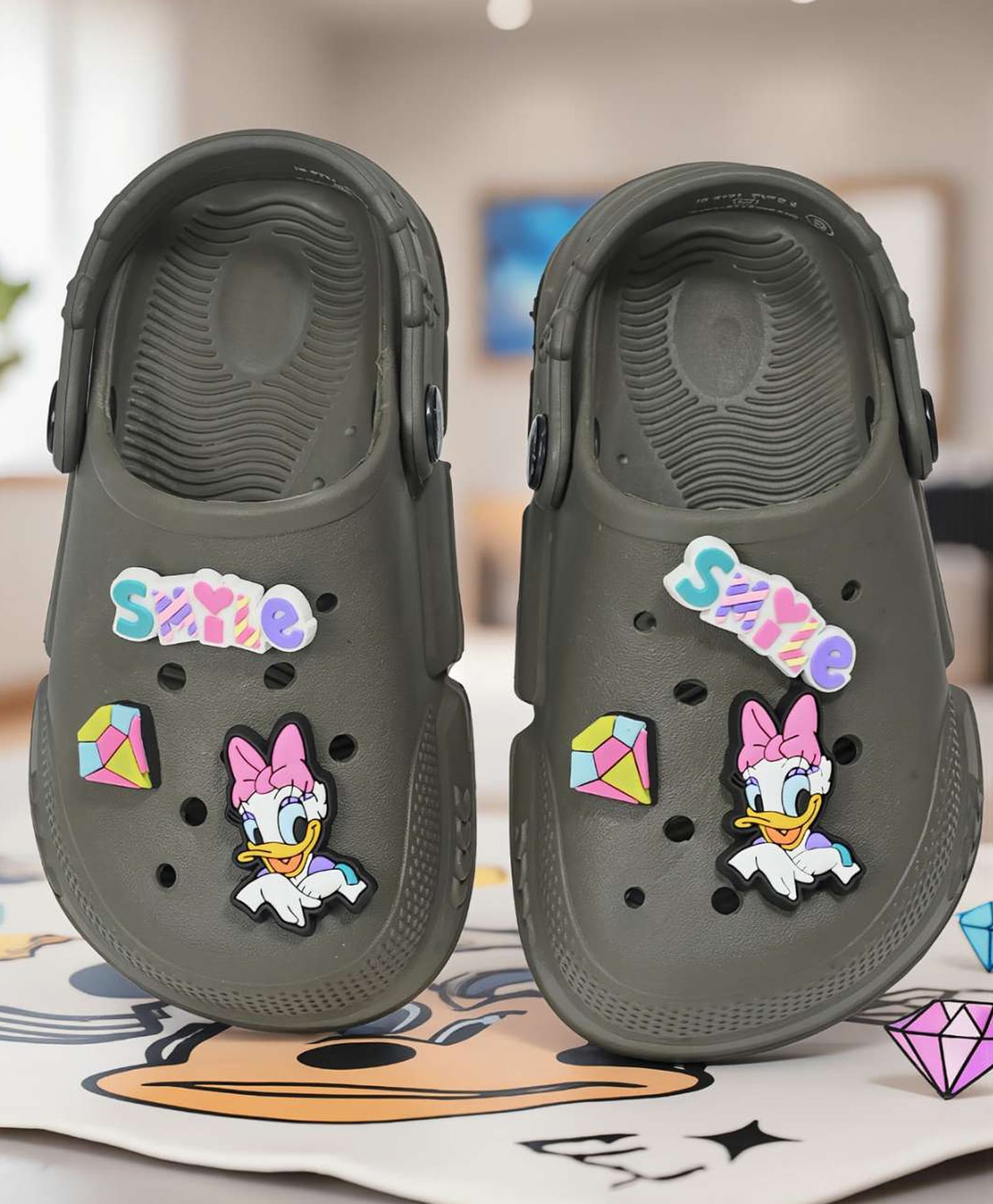 Yellow Bee Disney Mickey Mouse & Friends Featuring Daisy Duck & Gem Applique Detailed Perforated Slingback Clogs - Olive Green-picture-22