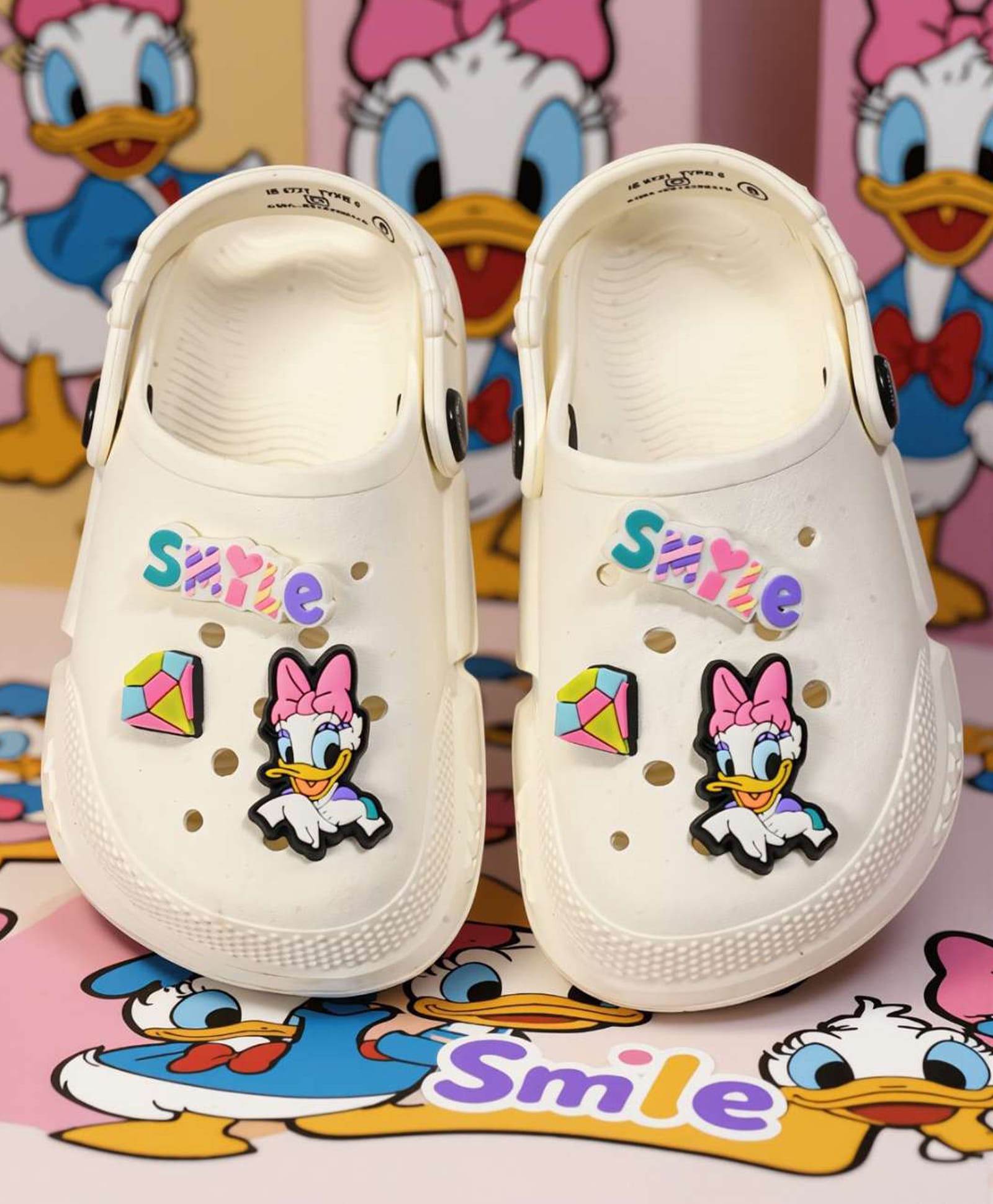 Yellow Bee Disney Mickey Mouse & Friends Featuring Daisy Duck & Gem Applique Detailed Perforated Slingback Clogs - White-picture-21